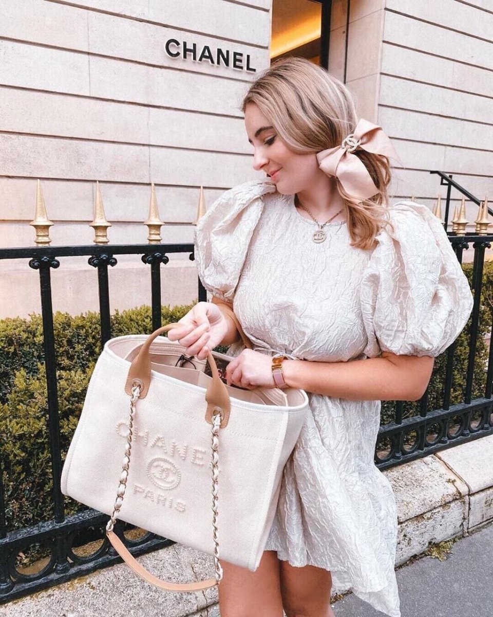 CHANEL Canvas Pearl Ecru Large Deauville - Carly Julia Sells Stuff, LLC