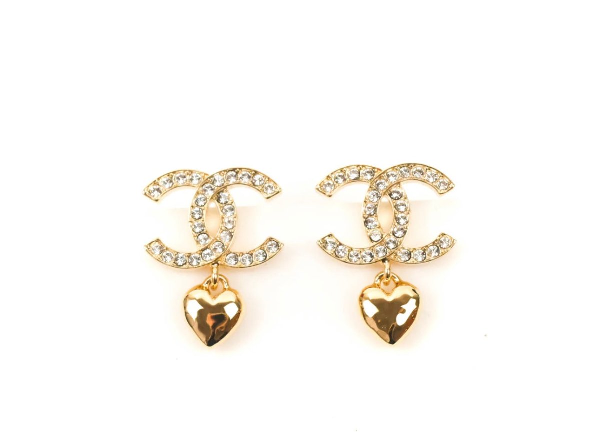 Chanel CC Crystal Heart Drop Earrings Gold Tone 23P - Carly Julia Sells Stuff, LLC