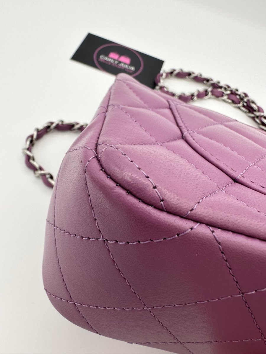 CHANEL Mini Purple Lambskin Classic Flap SHW - Carly Julia Sells Stuff, LLC