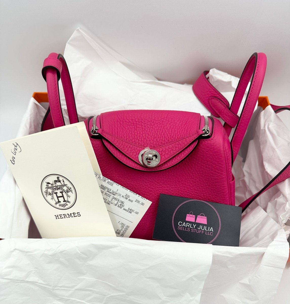Hermes Mini Lindy 20 Rose Shocking PHW - Carly Julia Sells Stuff, LLC