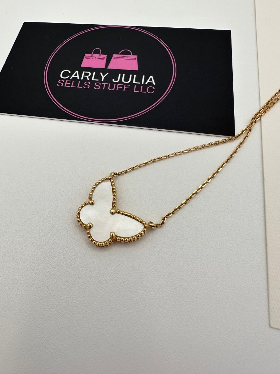 Van Cleef & Arpels Lucky Alhambra Butterfly Pendant Yellow Gold Mother of Pearl - Carly Julia Sells Stuff, LLC