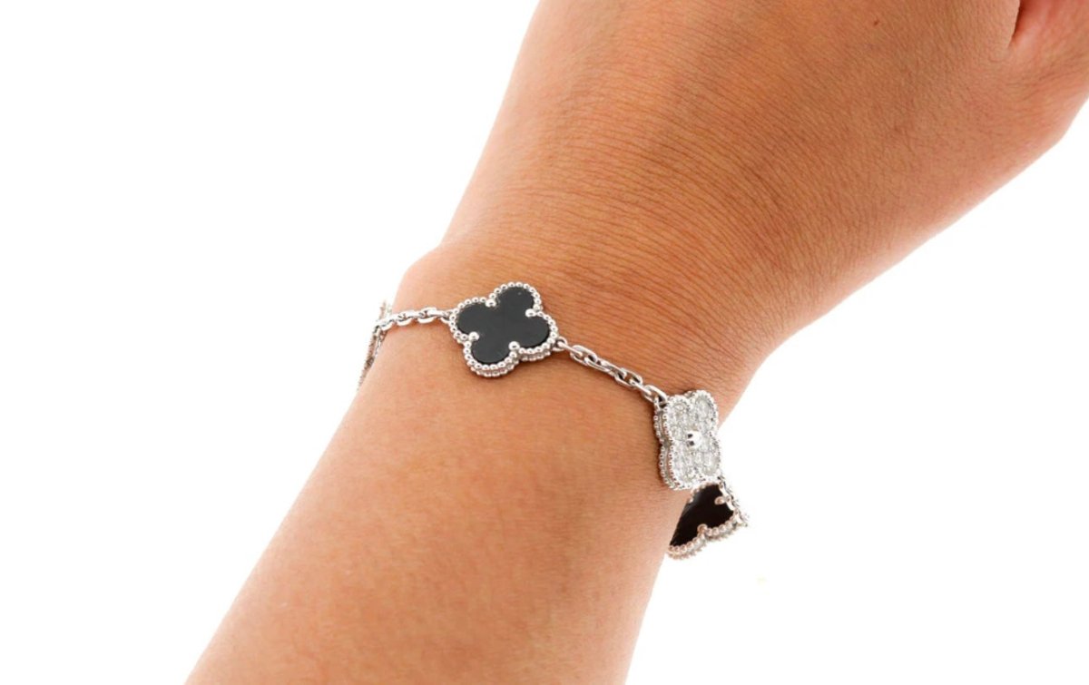 Van Cleef & Arpels Vintage Alhambra 5 Motif Black Onyx & Diamond - Carly Julia Sells Stuff, LLC