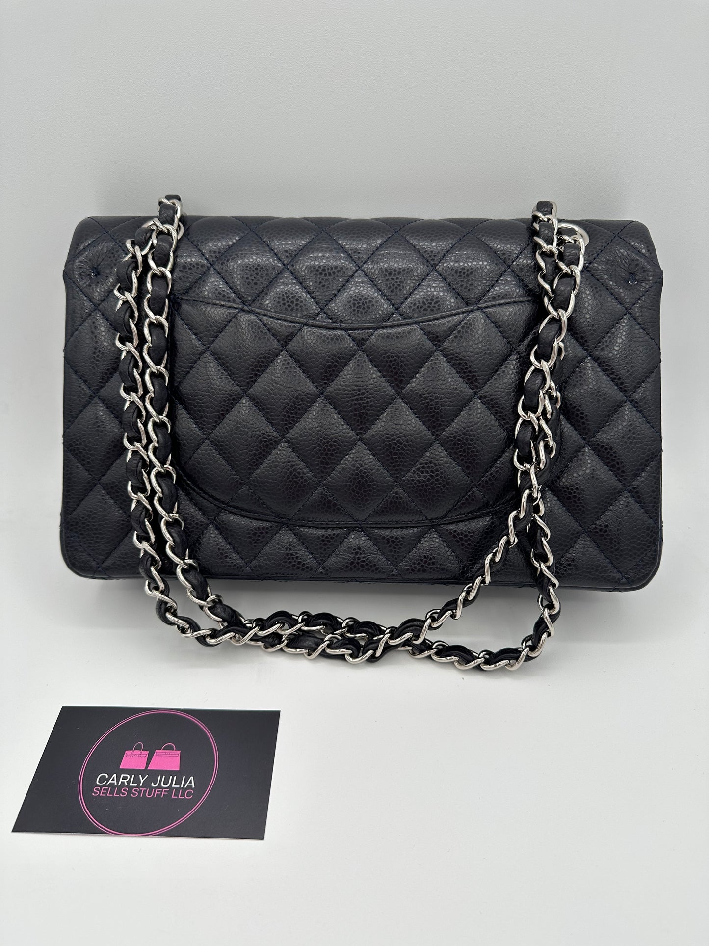 CHANEL Medium Navy Double Flap SHW