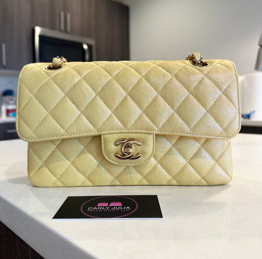 CHANEL 19S Iridescent Small Yellow Classic Flap