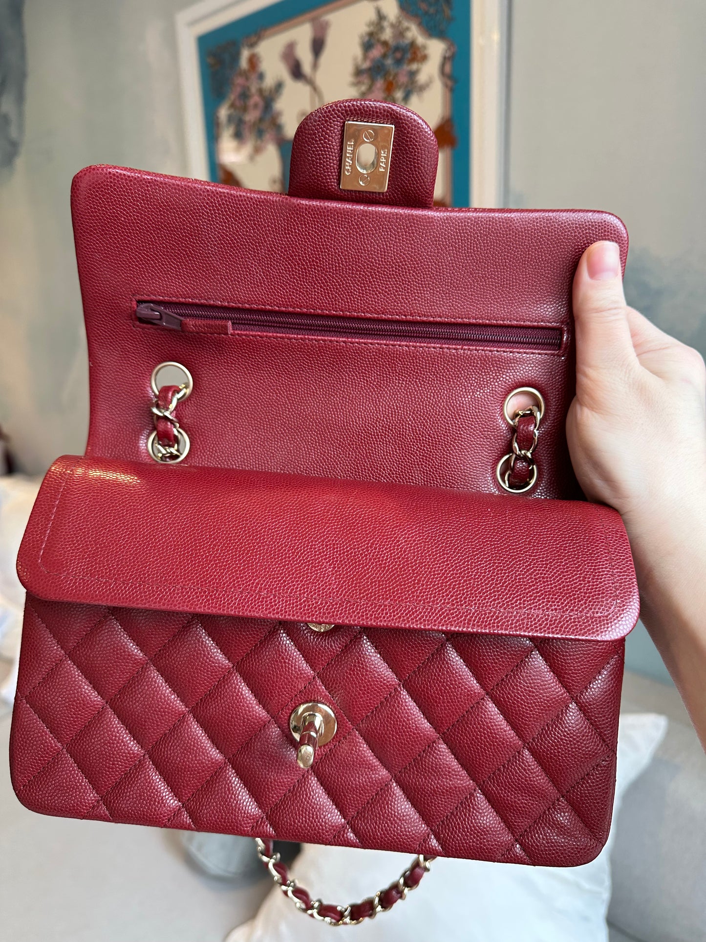 CHANEL Classic Small 19B Red Caviar Double Flap LGHW