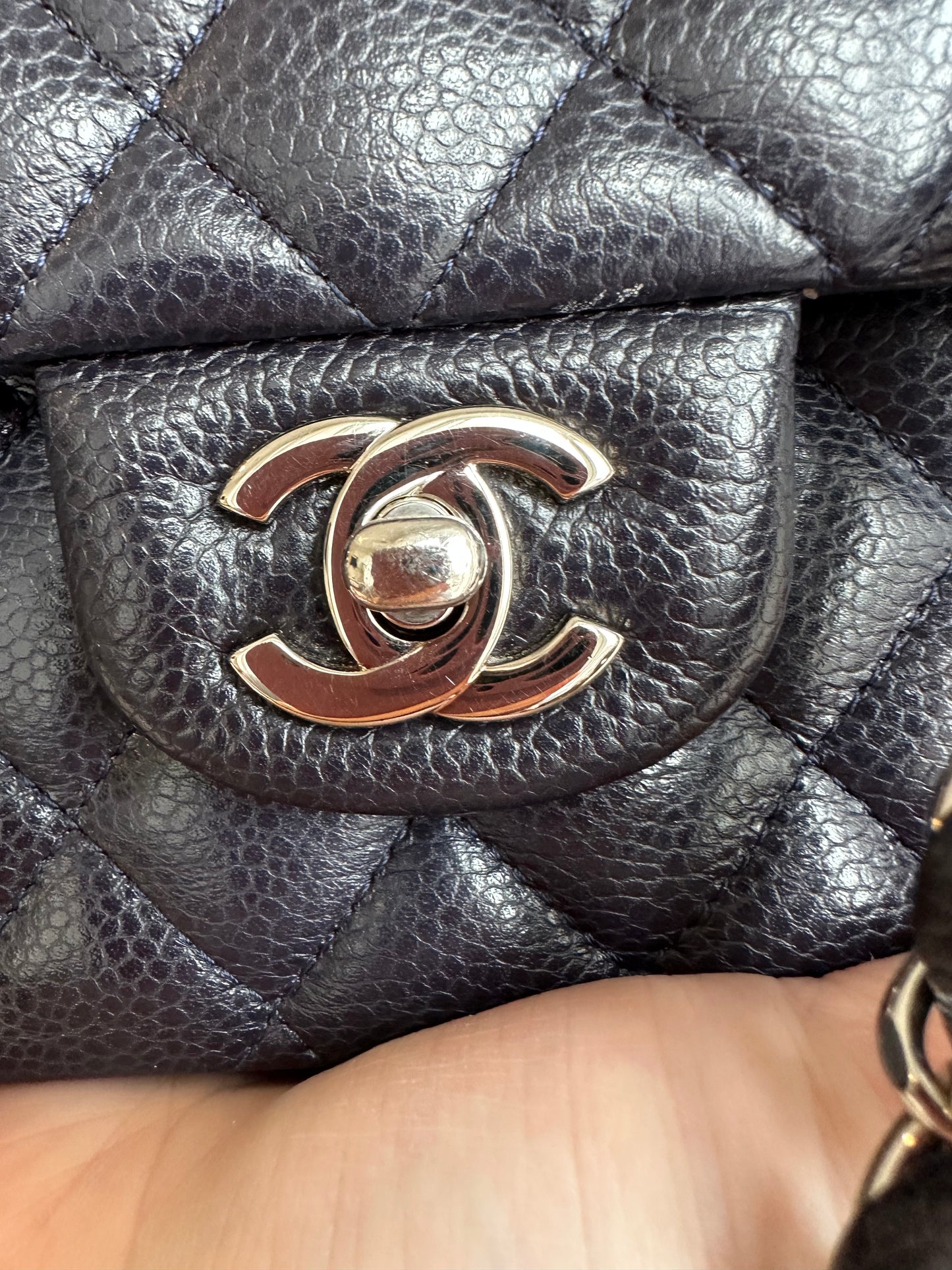 CHANEL Medium Navy Double Flap SHW