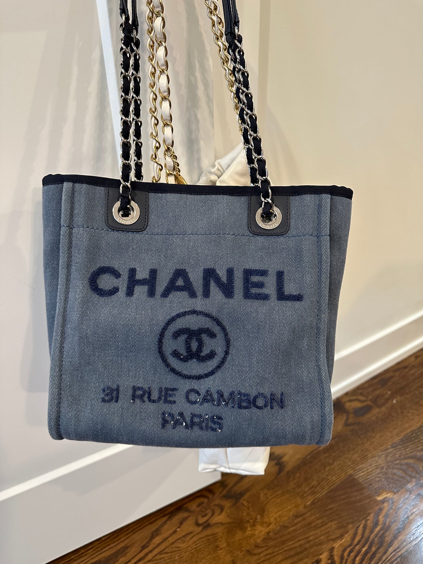 CHANEL Mini Denim Deauville Sequin Canvas Tote