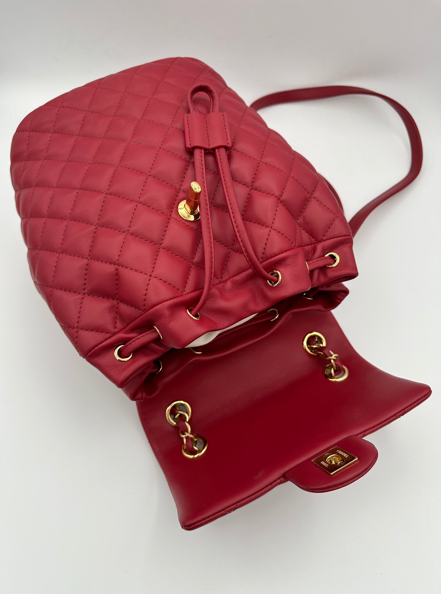 CHANEL Red Quilted Small Urban Spirit Backpack