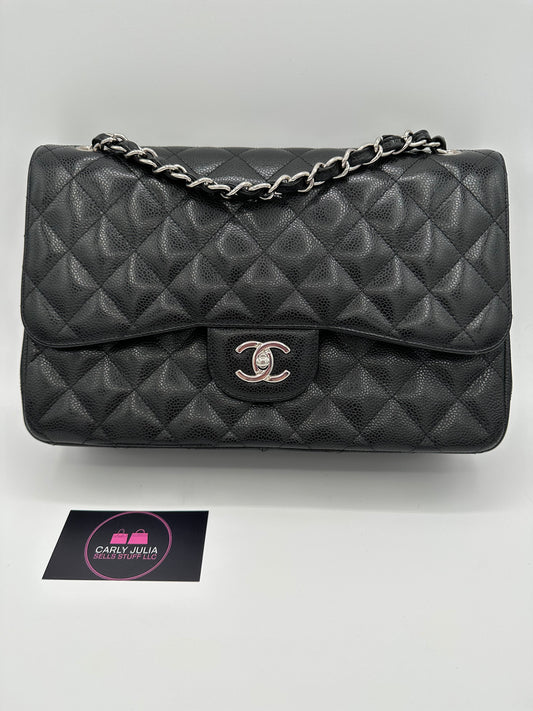 CHANEL Jumbo Quilted Caviar Double Flap SHW