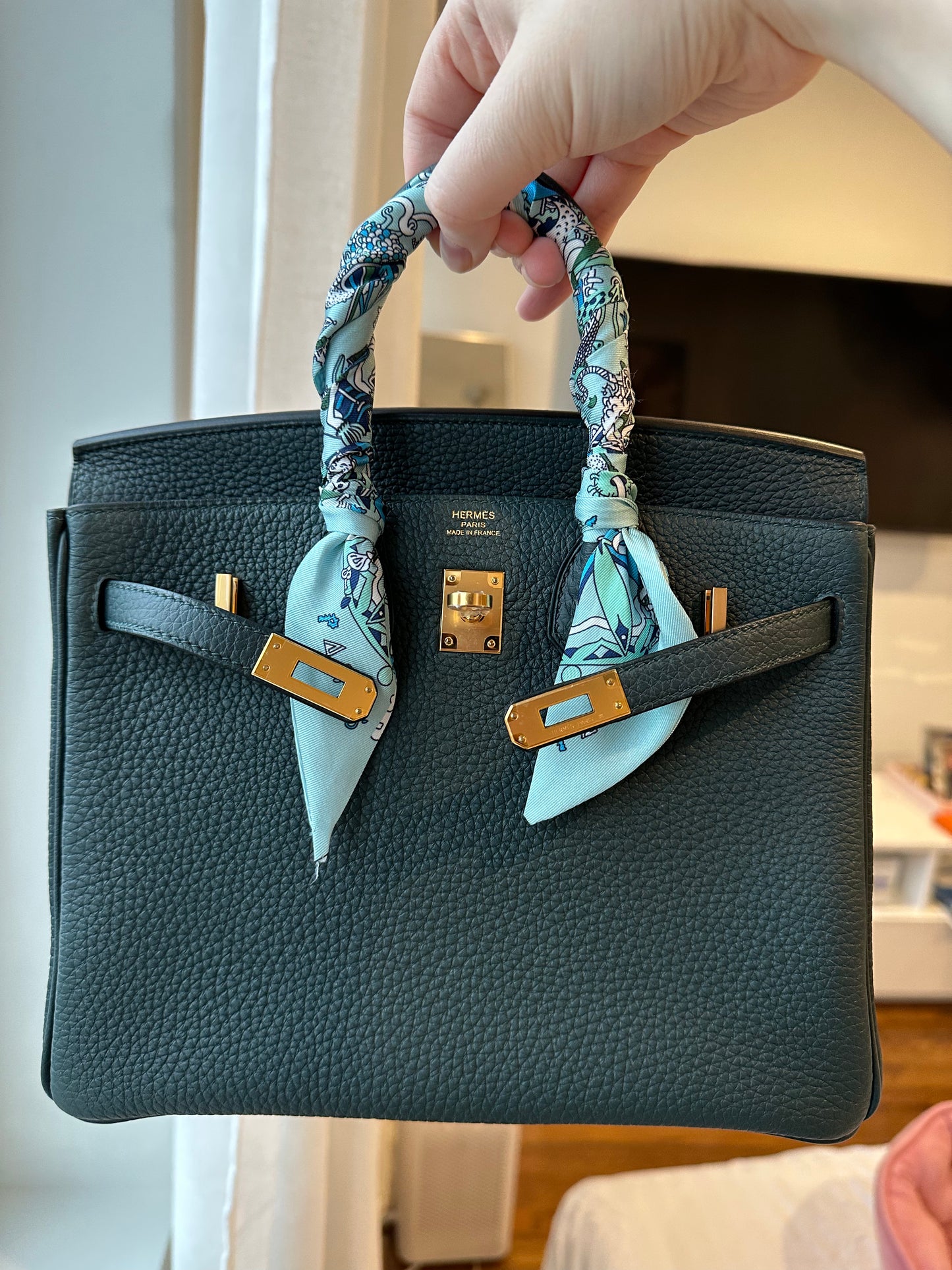 Hermes Brand New Birkin 25 Vert Cypress GHW