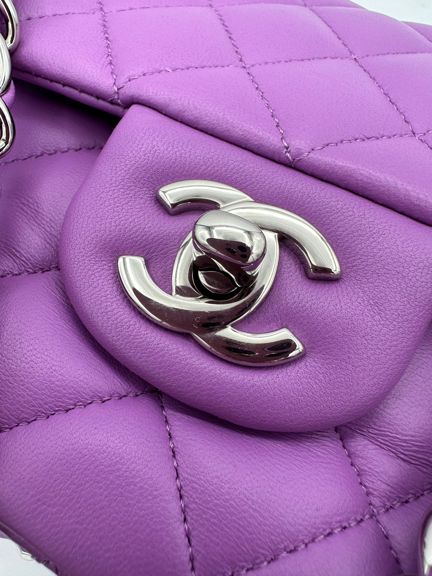 CHANEL Purple Lambskin Medium Double Flap