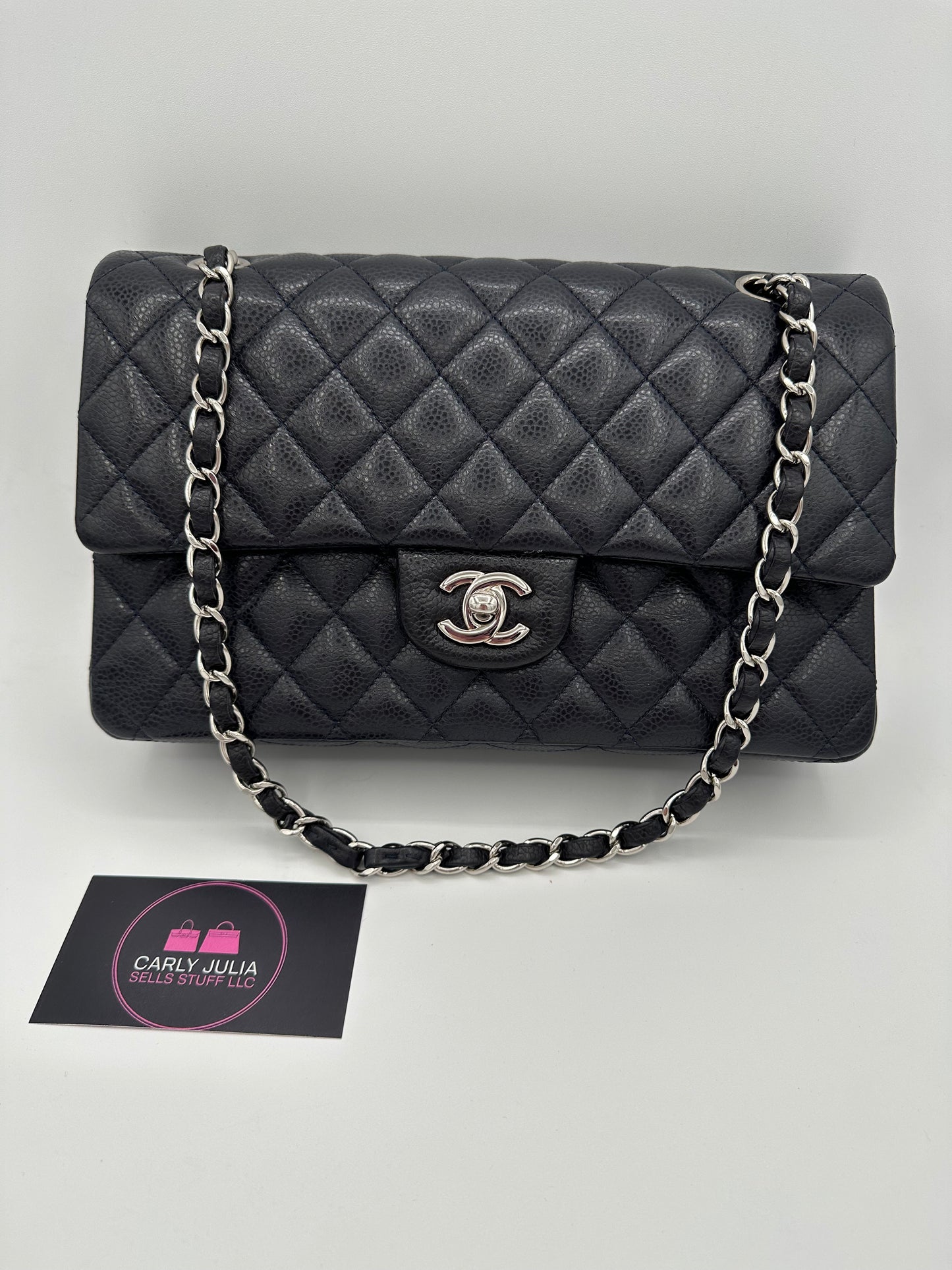 CHANEL Medium Navy Double Flap SHW