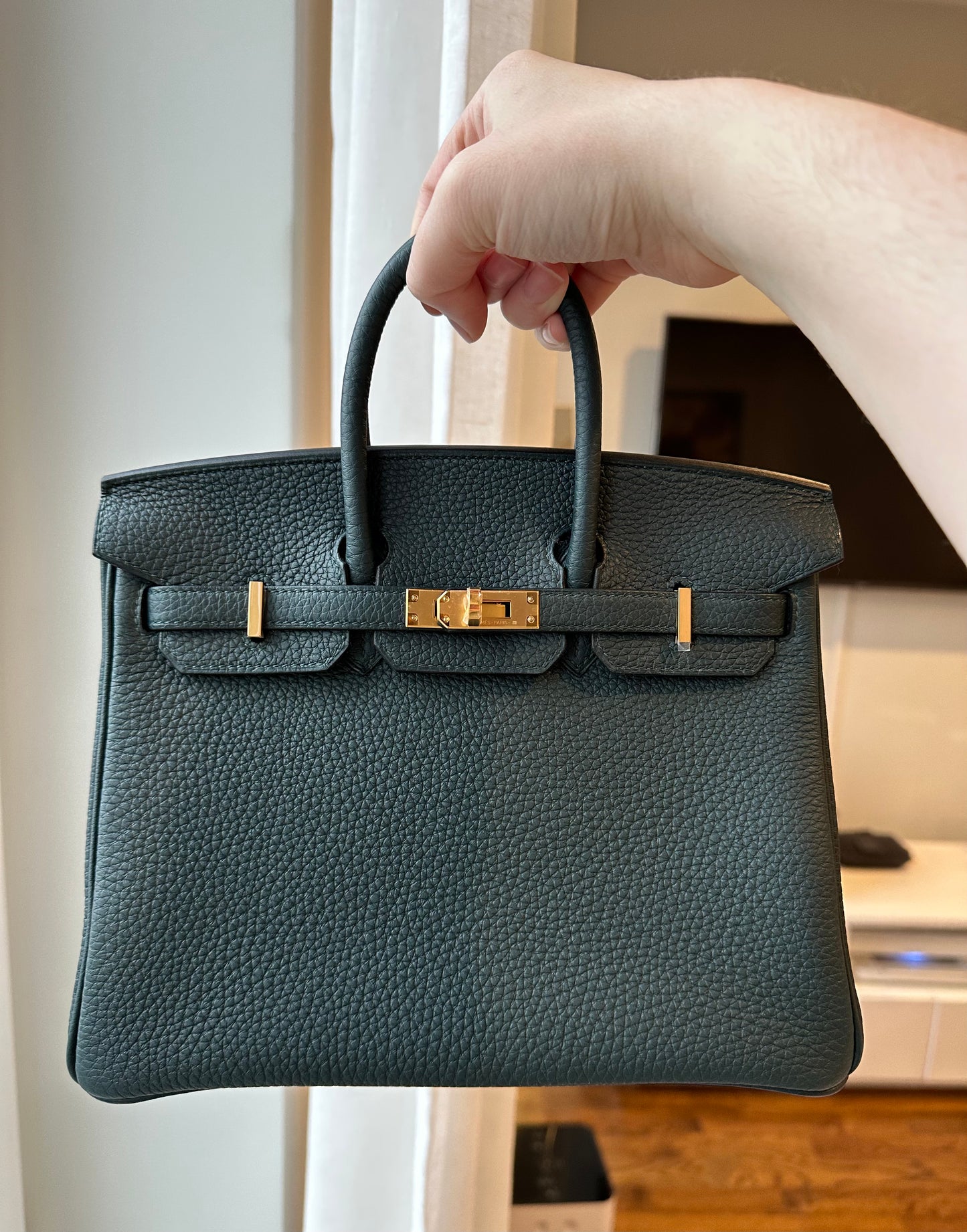 Hermes Brand New Birkin 25 Vert Cypress GHW