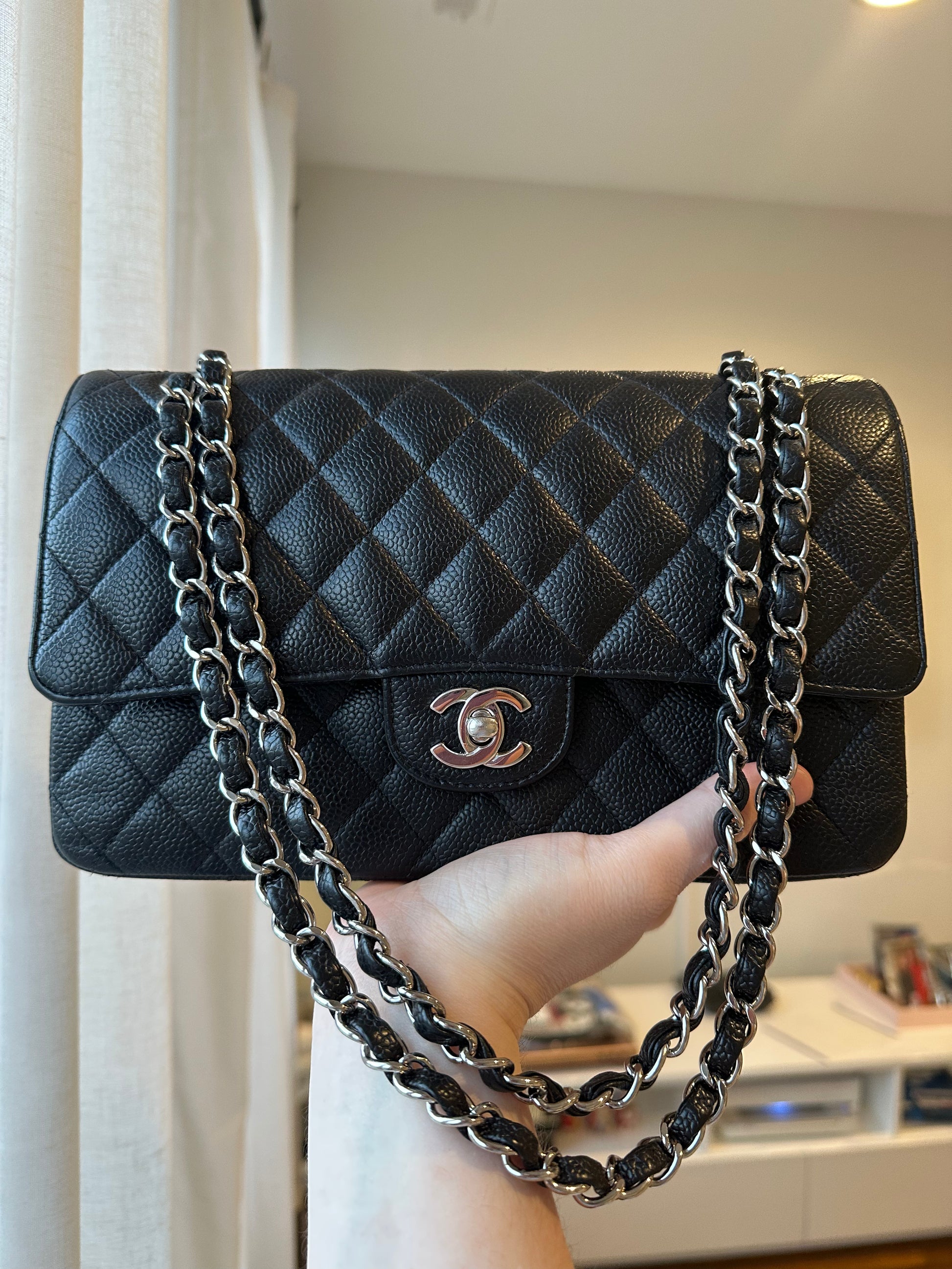 Chanel medium flap silver hardware hotsell