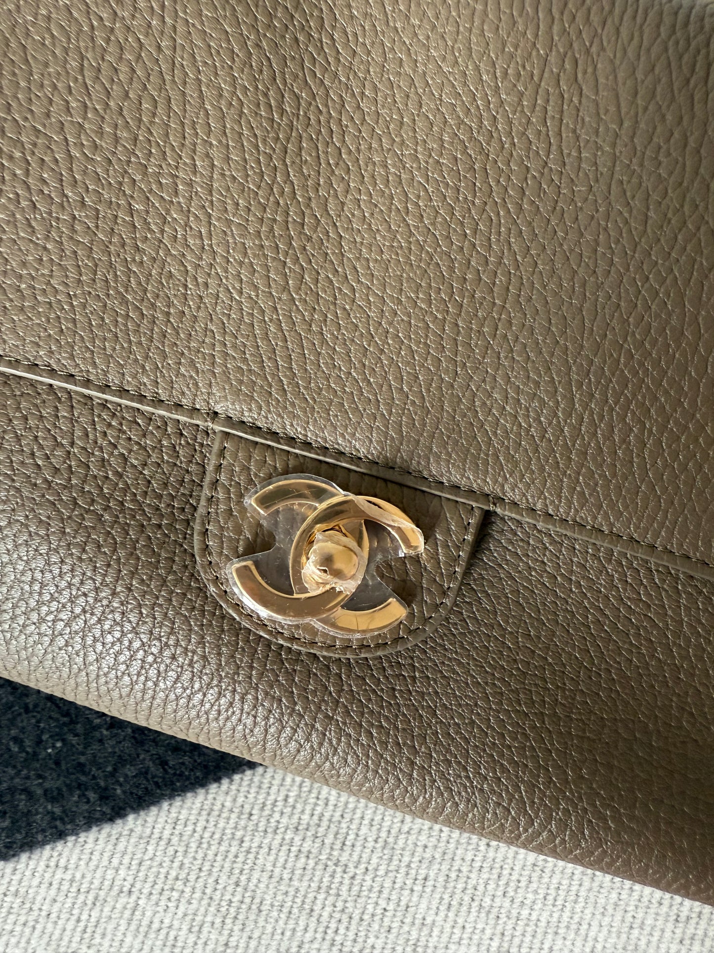 CHANEL 32cm Maxi Flap Bag Khaki GHW