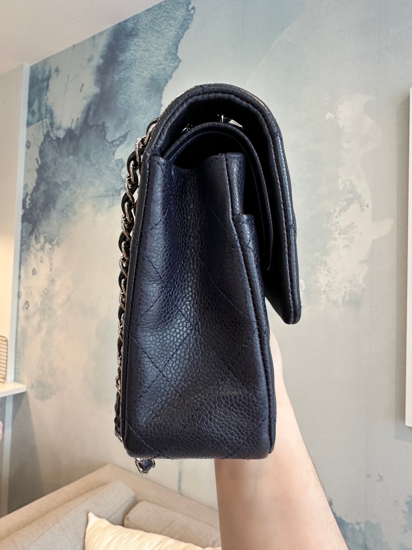 CHANEL Medium Navy Double Flap SHW