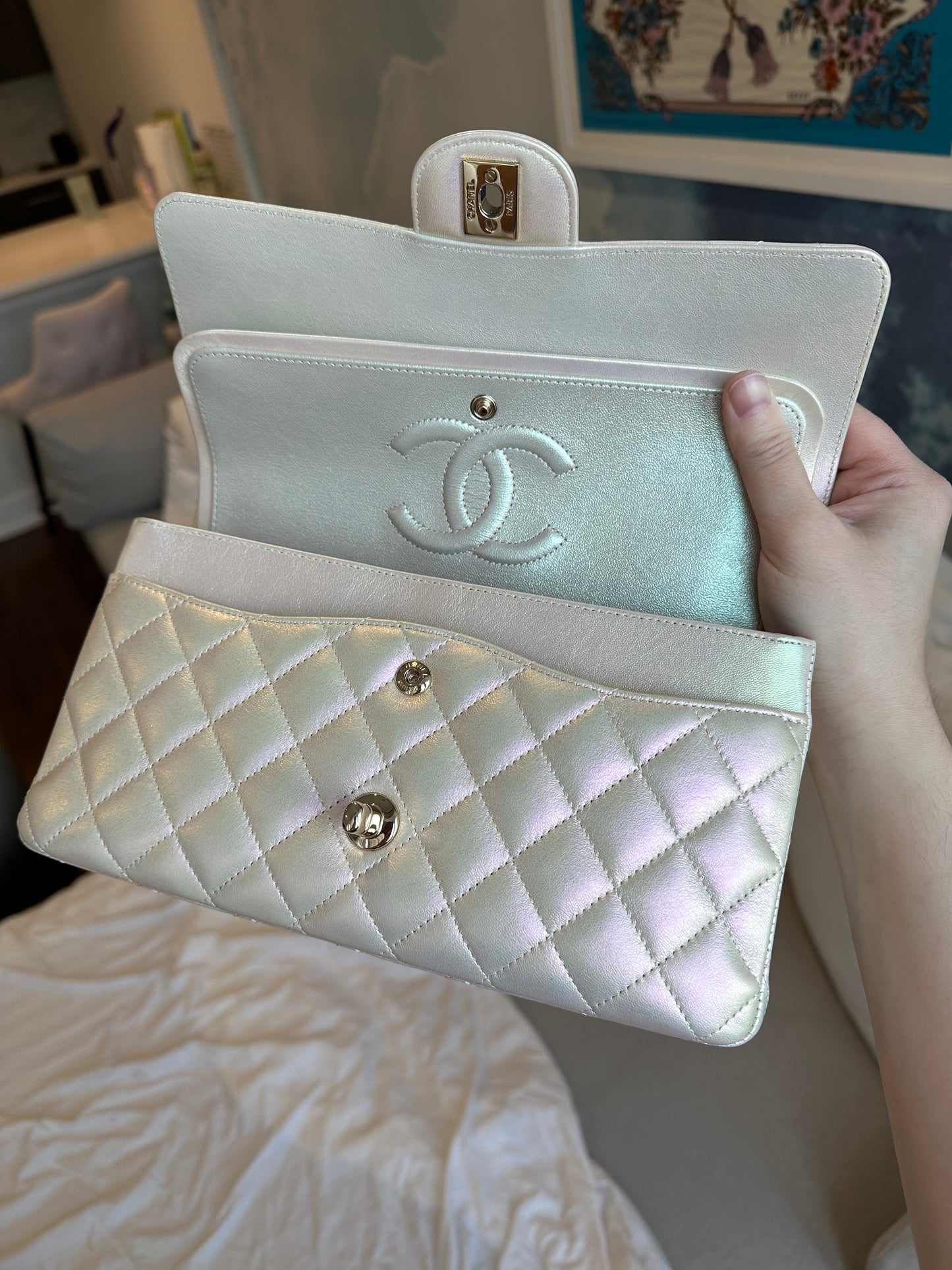 CHANEL Iridescent Medium Double Flap