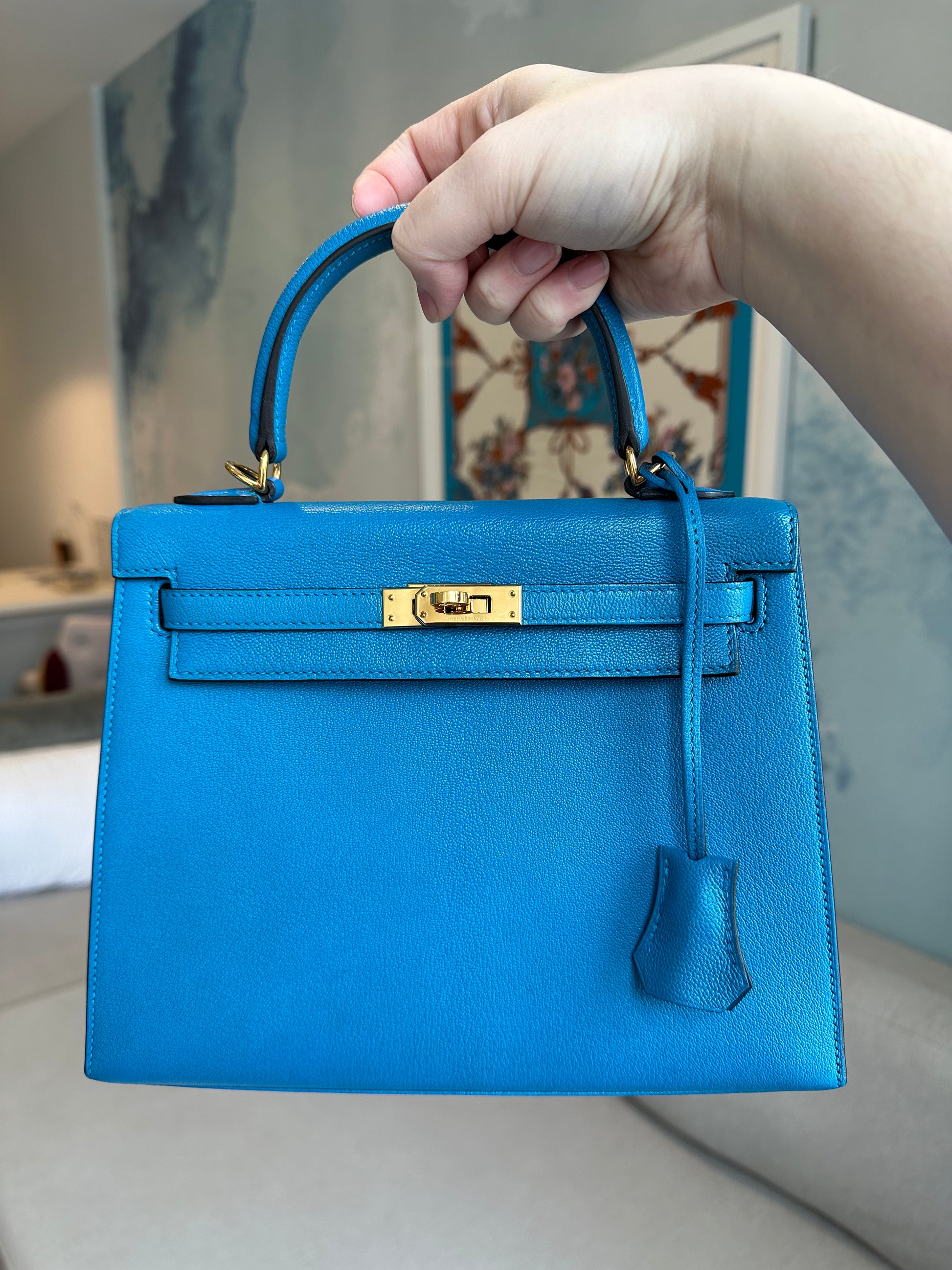 Hermes Kelly 25 Chèvre Blue Zanzibar - Main Image