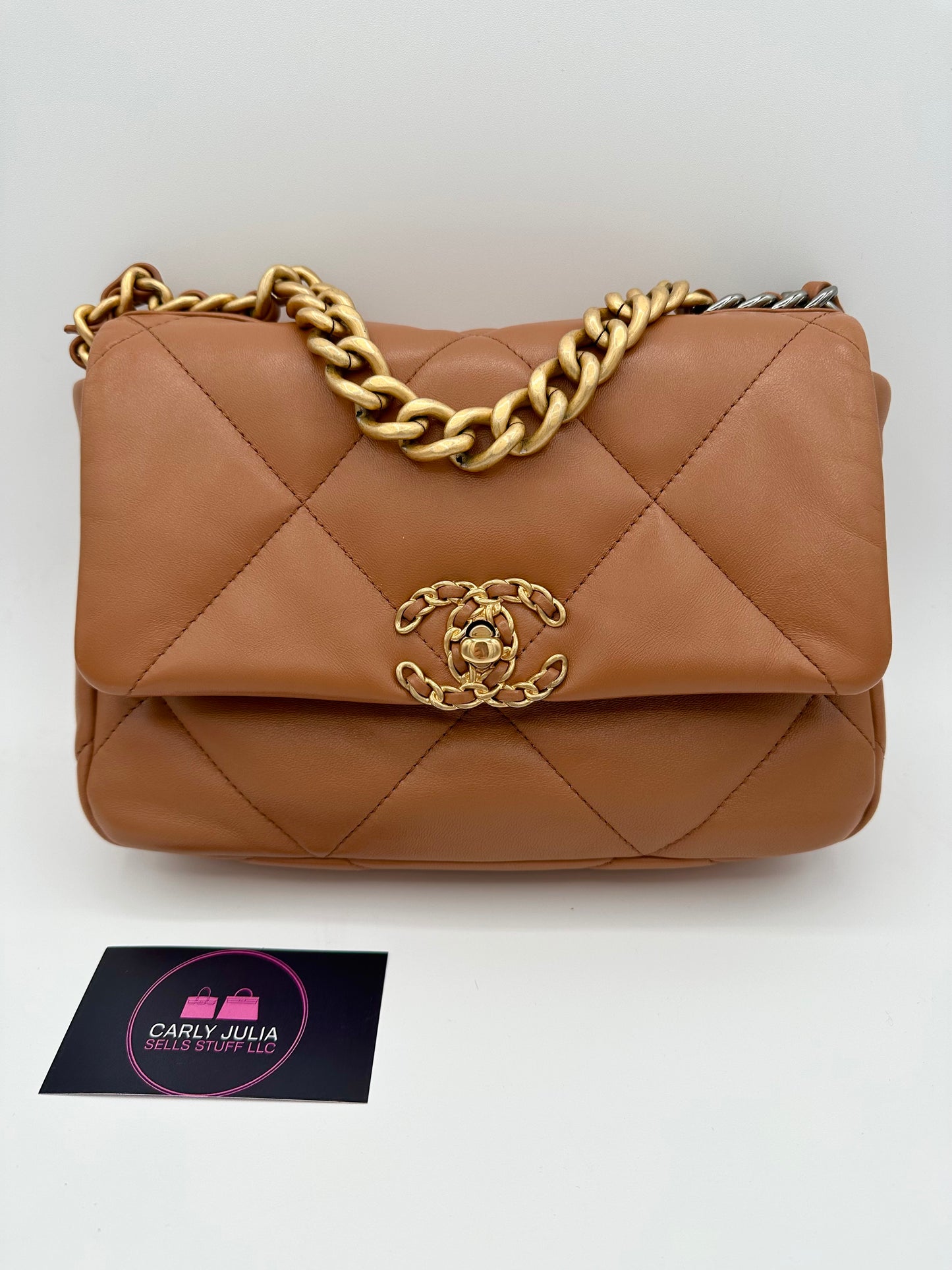 CHANEL 19 Small Carmel Microchip