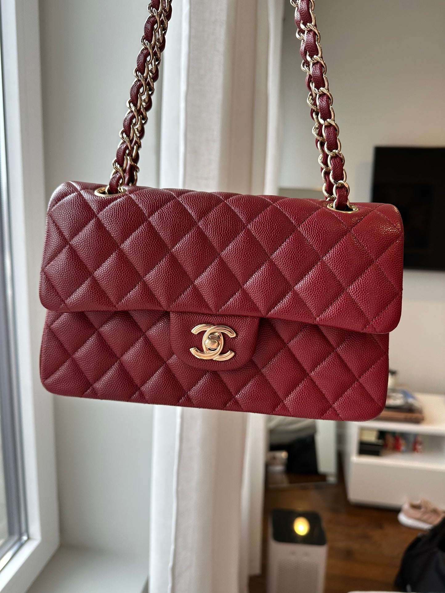 CHANEL Classic Small 19B Red Caviar Double Flap LGHW