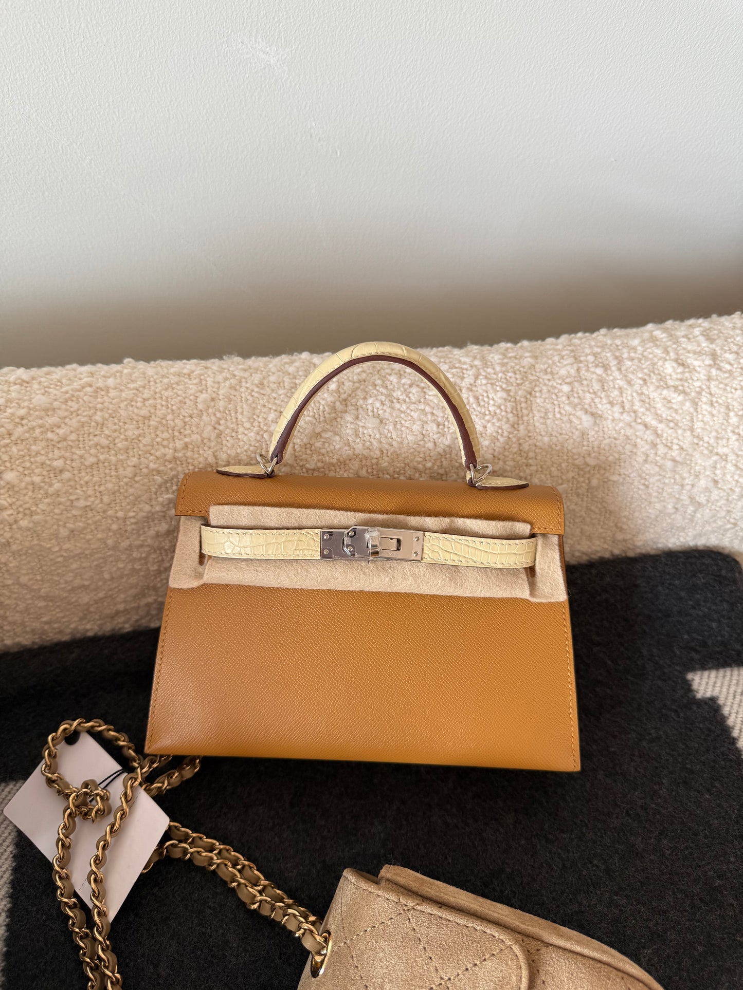 Hermes Mini Kelly 20 Sellier Sesame Madame Touch Vanille Alligator PHW
