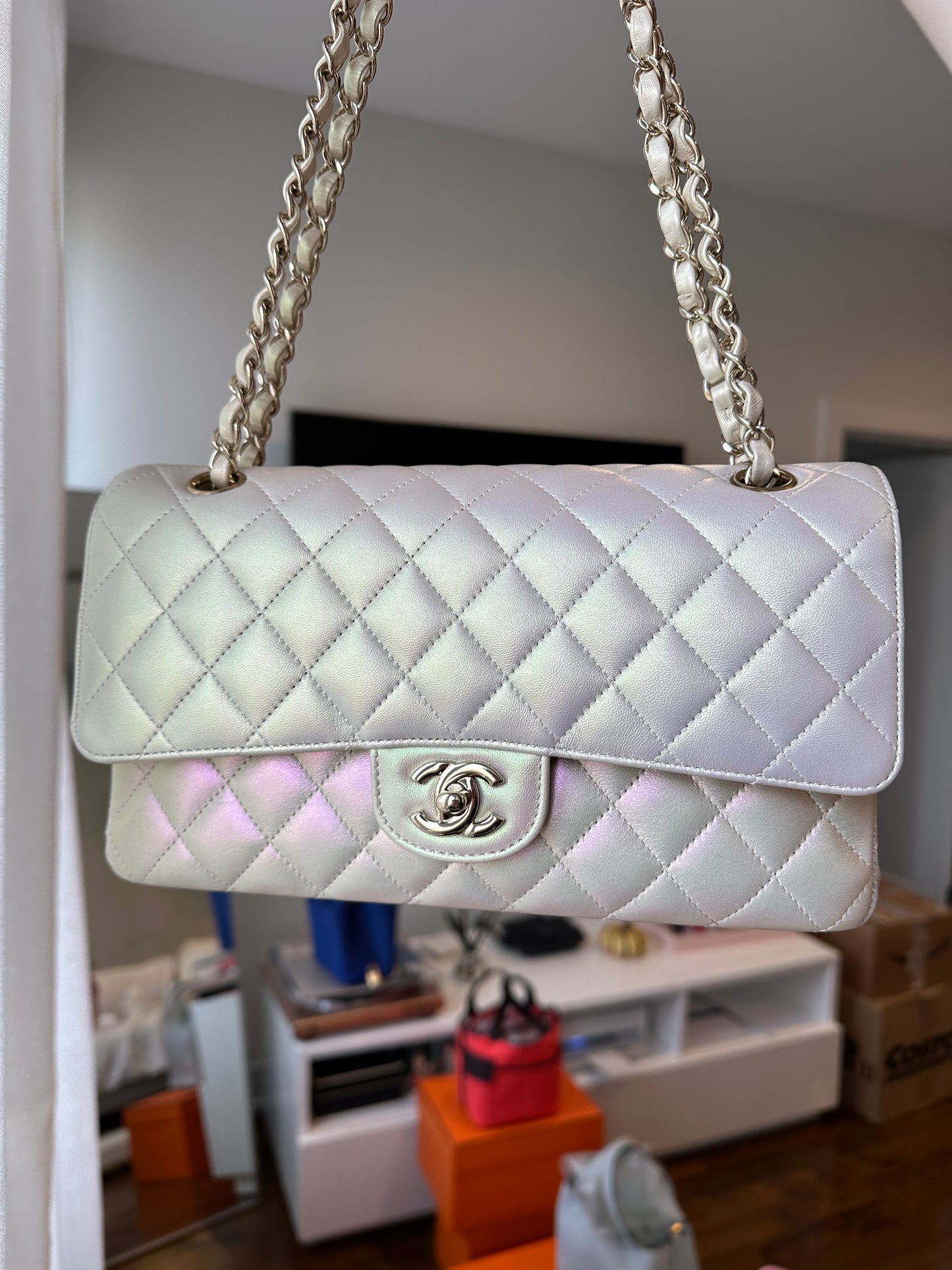 CHANEL Iridescent Medium Double Flap