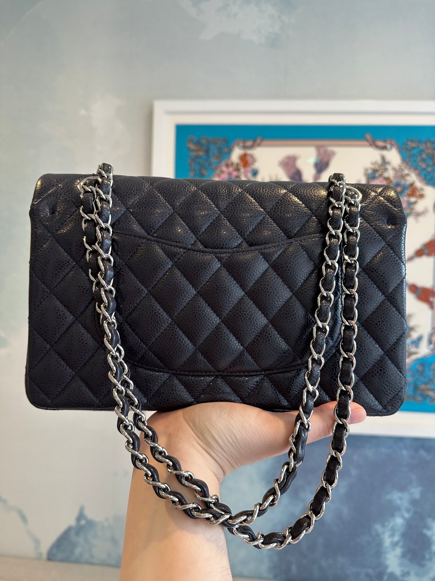 CHANEL Medium Navy Double Flap SHW