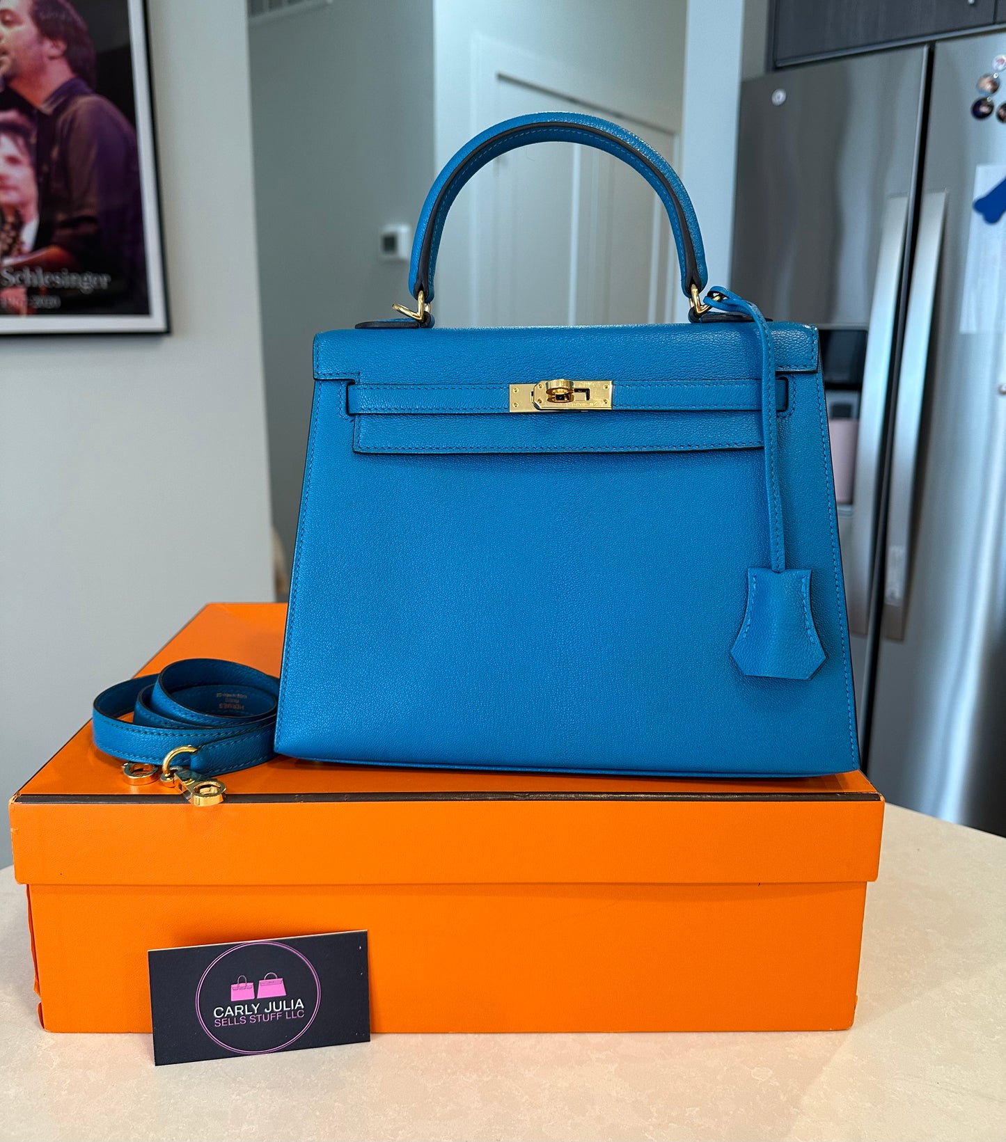 Hermes Kelly 25 Chèvre Blue Zanzibar