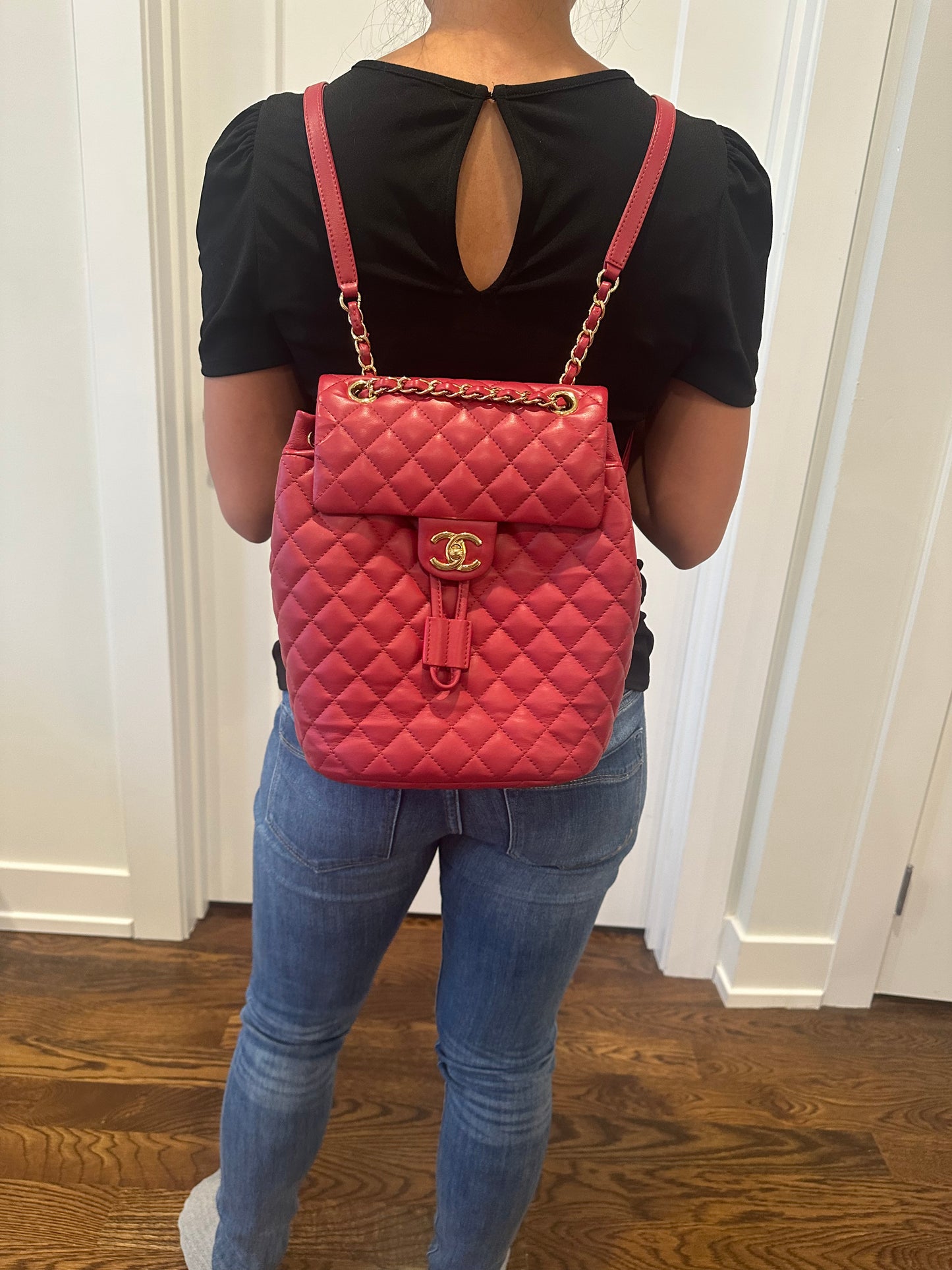 CHANEL Red Quilted Small Urban Spirit Backpack