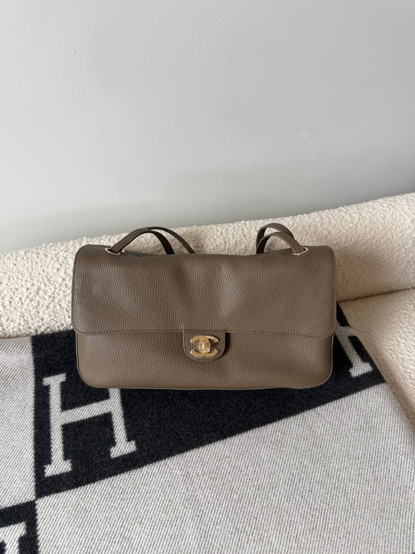 CHANEL 32cm Maxi Flap Bag Khaki GHW