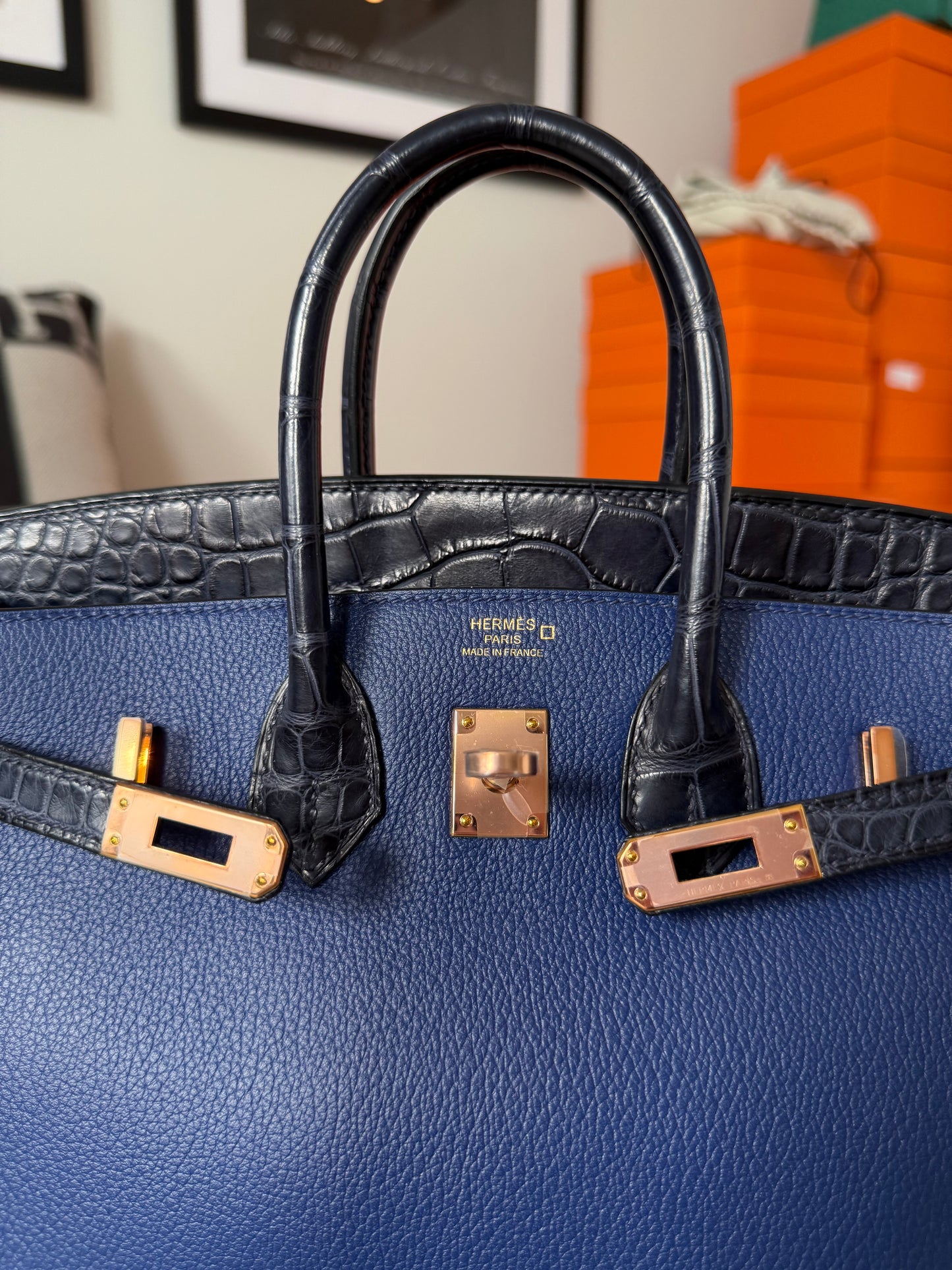 Birkin 25 Novillo Matte Alligator Bleu Saphir Bleu Marine RGHW