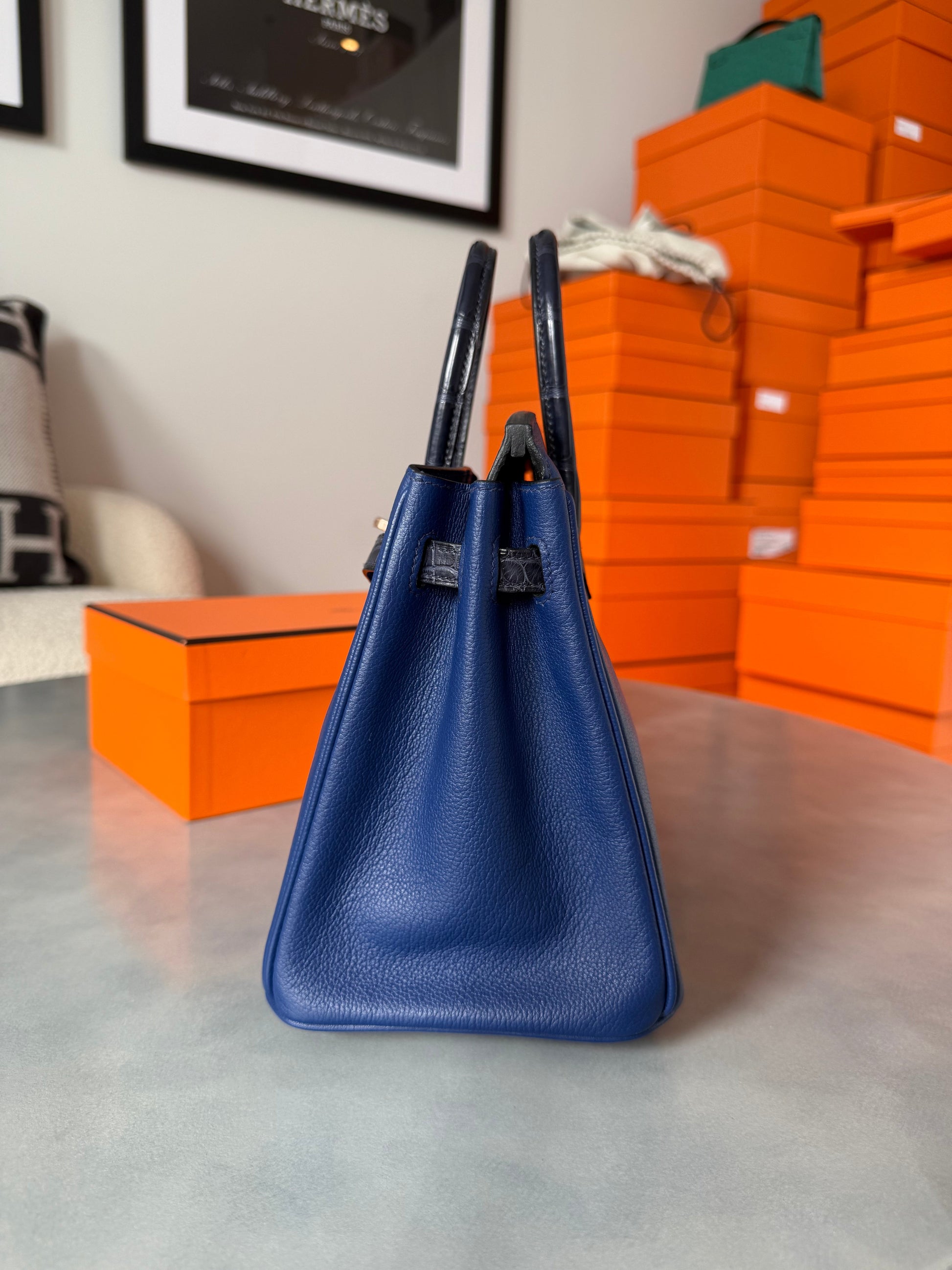 Birkin 25 Novillo Matte Alligator Bleu Saphir Bleu Marine RGHW - Carly Julia Sells Stuff, LLC