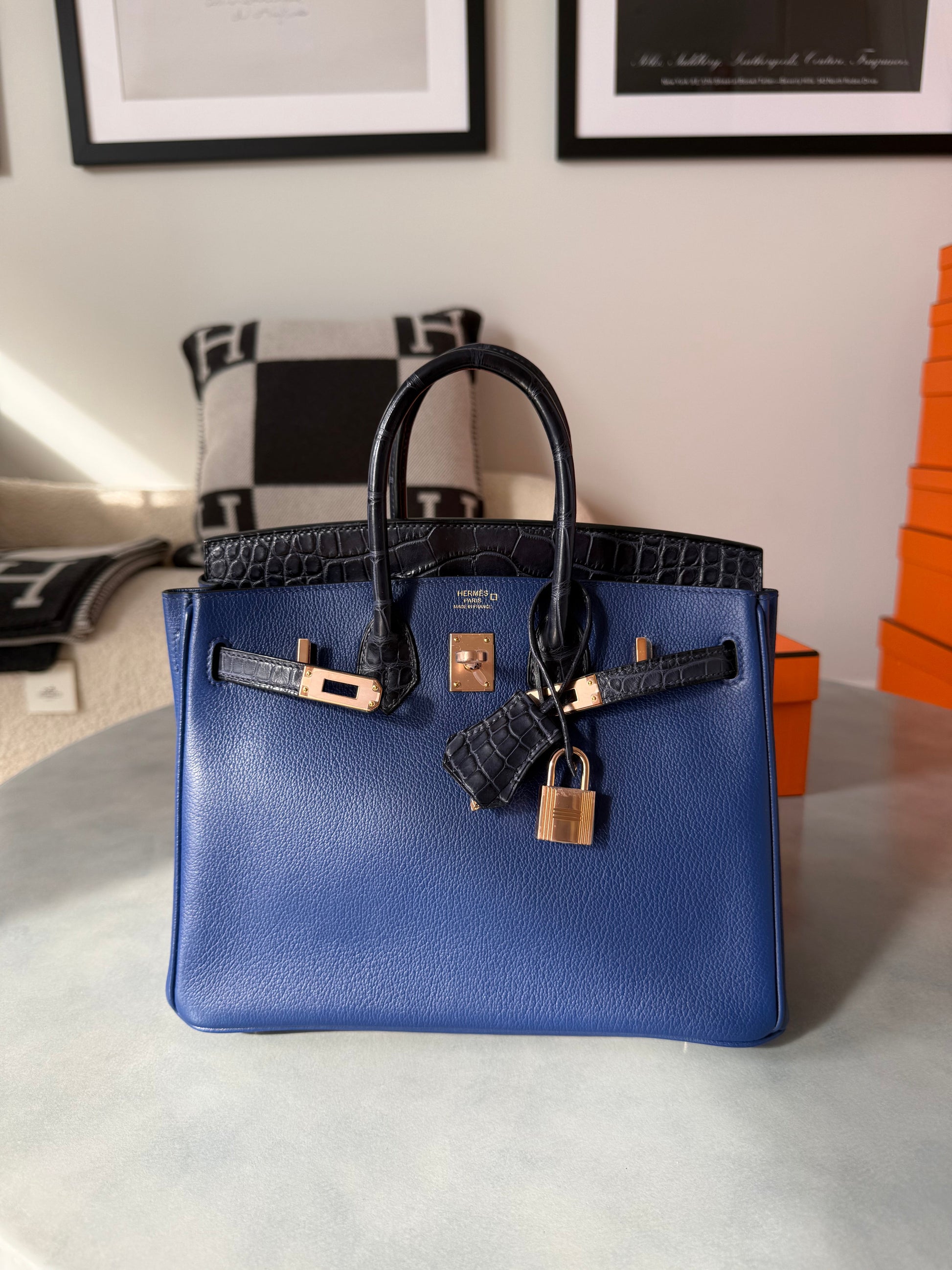 Birkin 25 Novillo Matte Alligator Bleu Saphir Bleu Marine RGHW - Carly Julia Sells Stuff, LLC