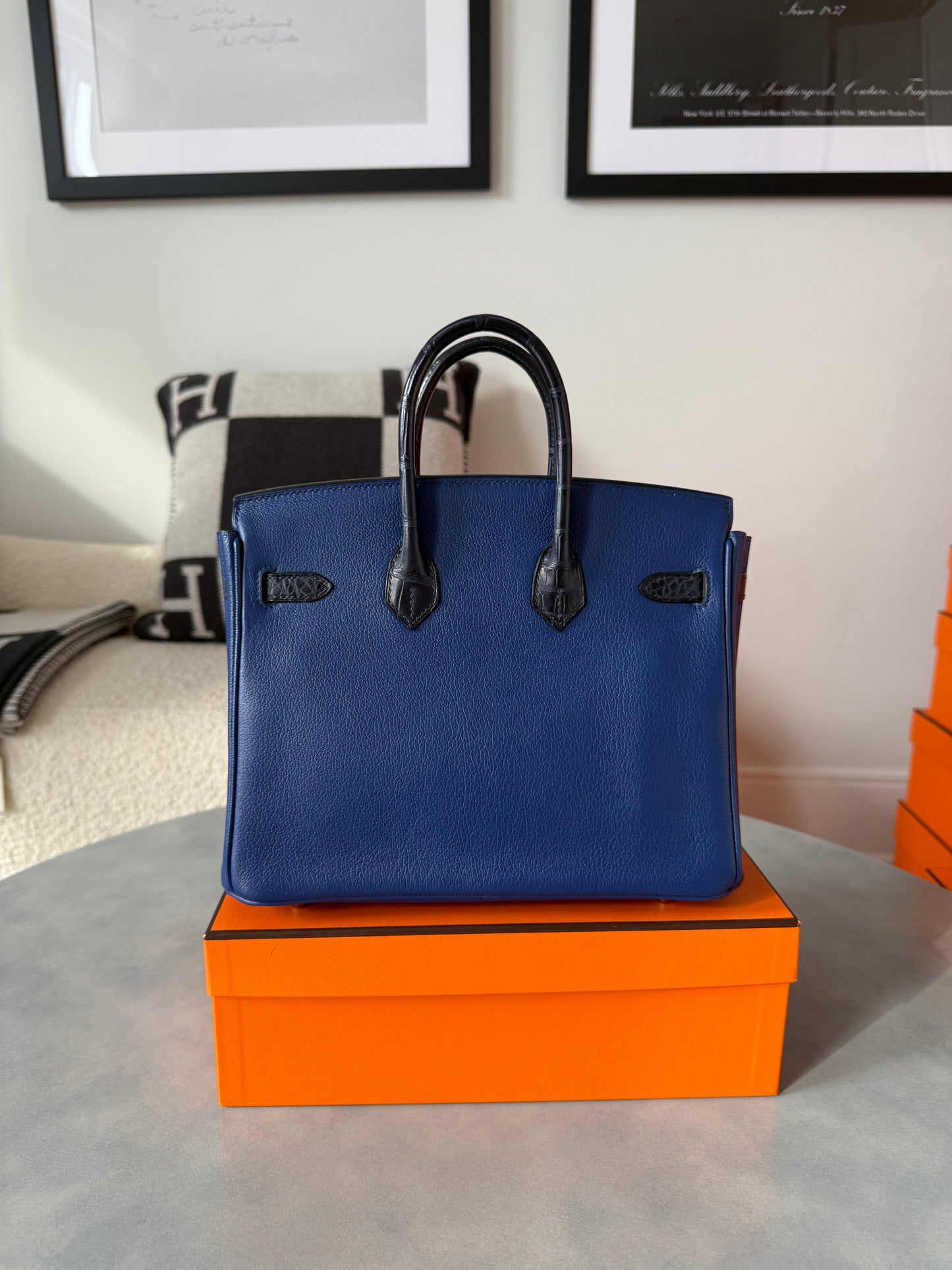 Birkin 25 Novillo Matte Alligator Bleu Saphir Bleu Marine RGHW - Carly Julia Sells Stuff, LLC