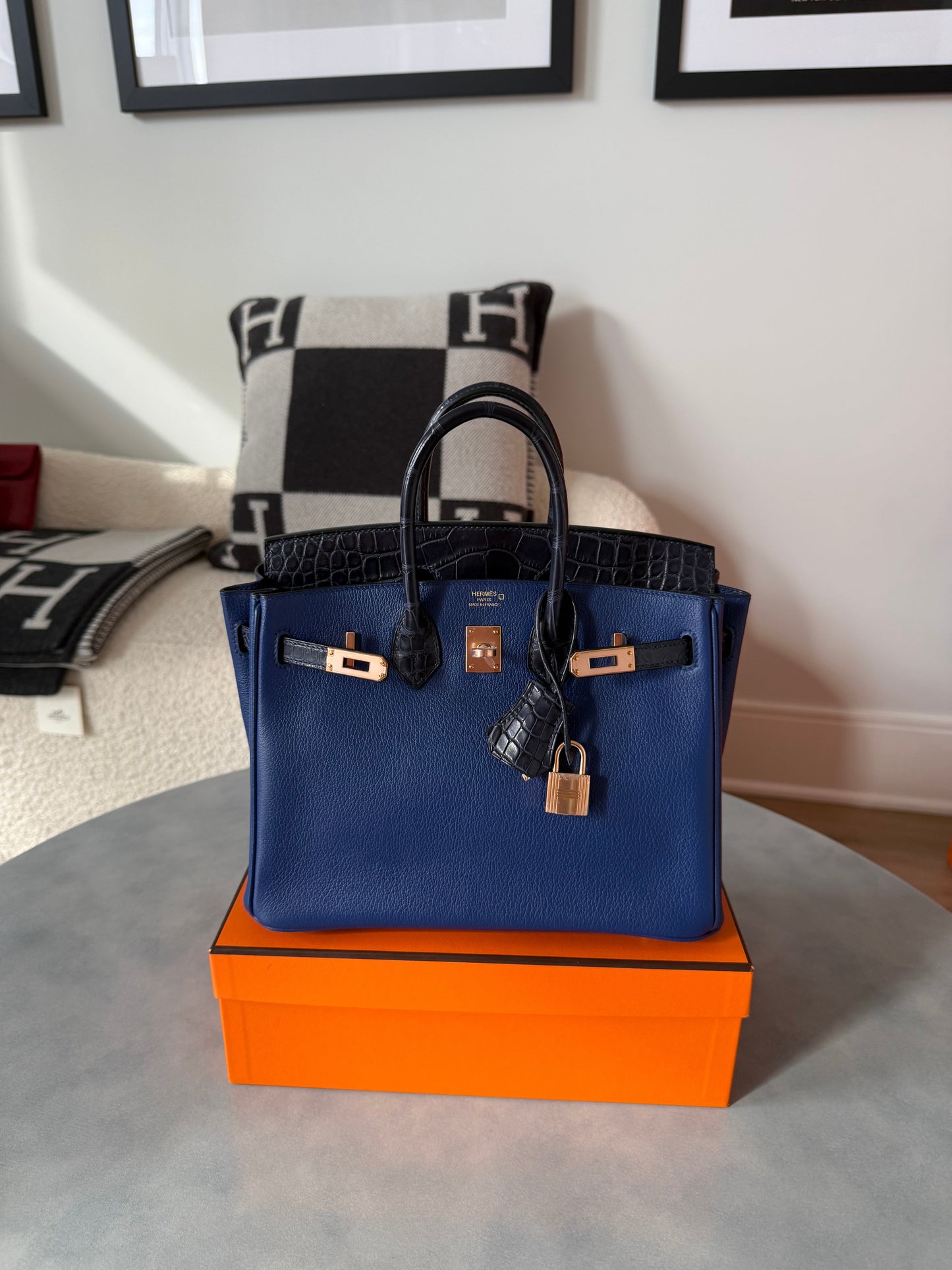 Birkin 25 Novillo Matte Alligator Bleu Saphir Bleu Marine RGHW - Carly Julia Sells Stuff, LLC