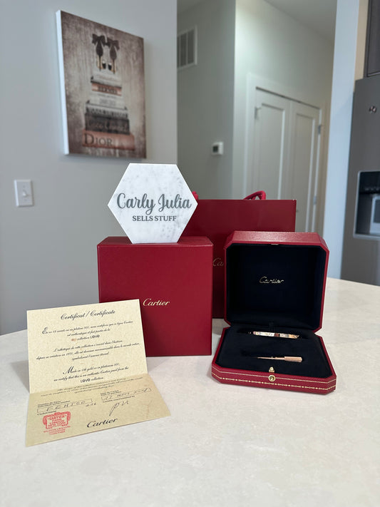 Cartier Size 16 Rose Gold Small 10 Diamond Love Bracelet - Carly Julia Sells Stuff, LLC