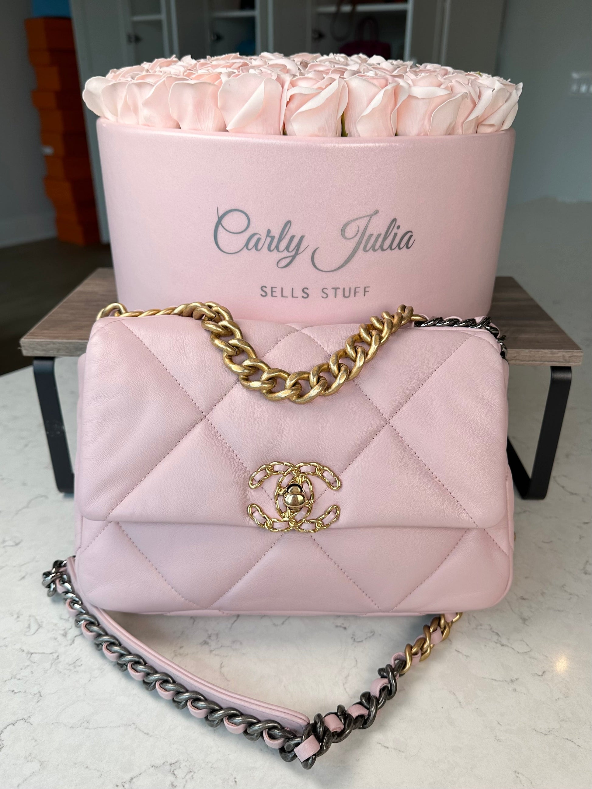 CHANEL 19 Light Pink Lambskin Crossbody - Carly Julia Sells Stuff, LLC