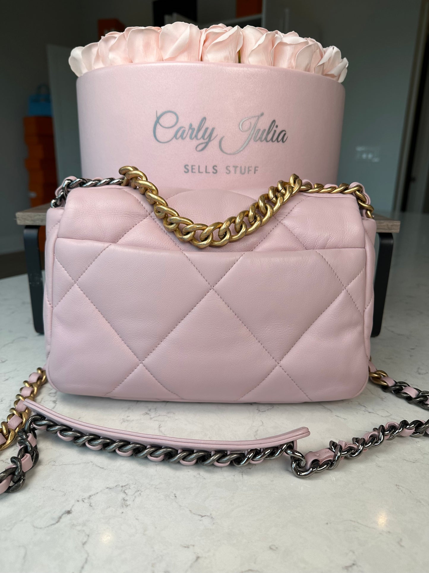 CHANEL 19 Light Pink Lambskin Crossbody - Carly Julia Sells Stuff, LLC