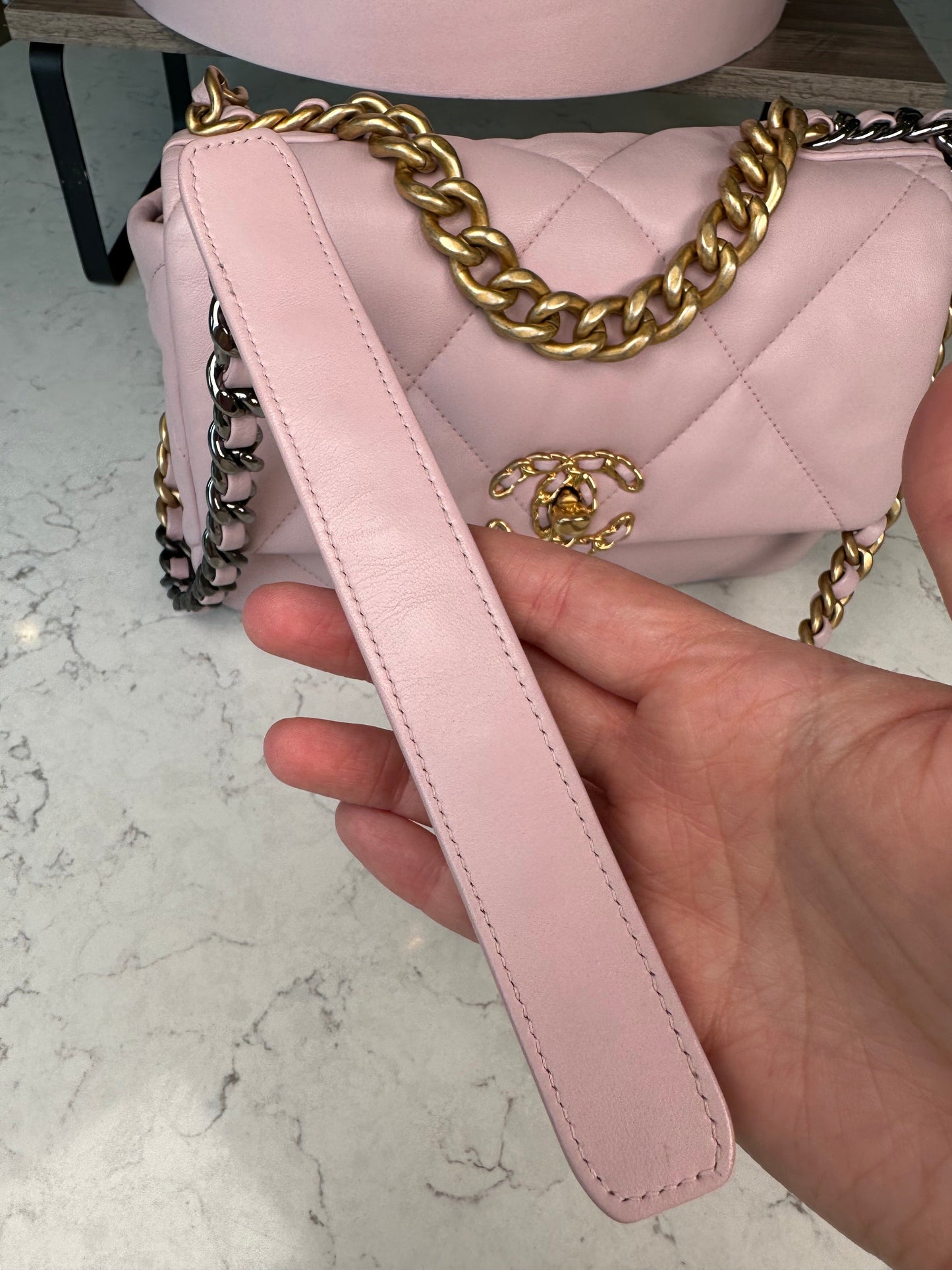 CHANEL 19 Light Pink Lambskin Crossbody - Carly Julia Sells Stuff, LLC