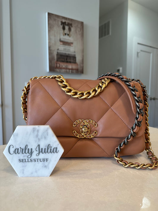 CHANEL 19 Small/Medium Carmel Flap - Carly Julia Sells Stuff, LLC