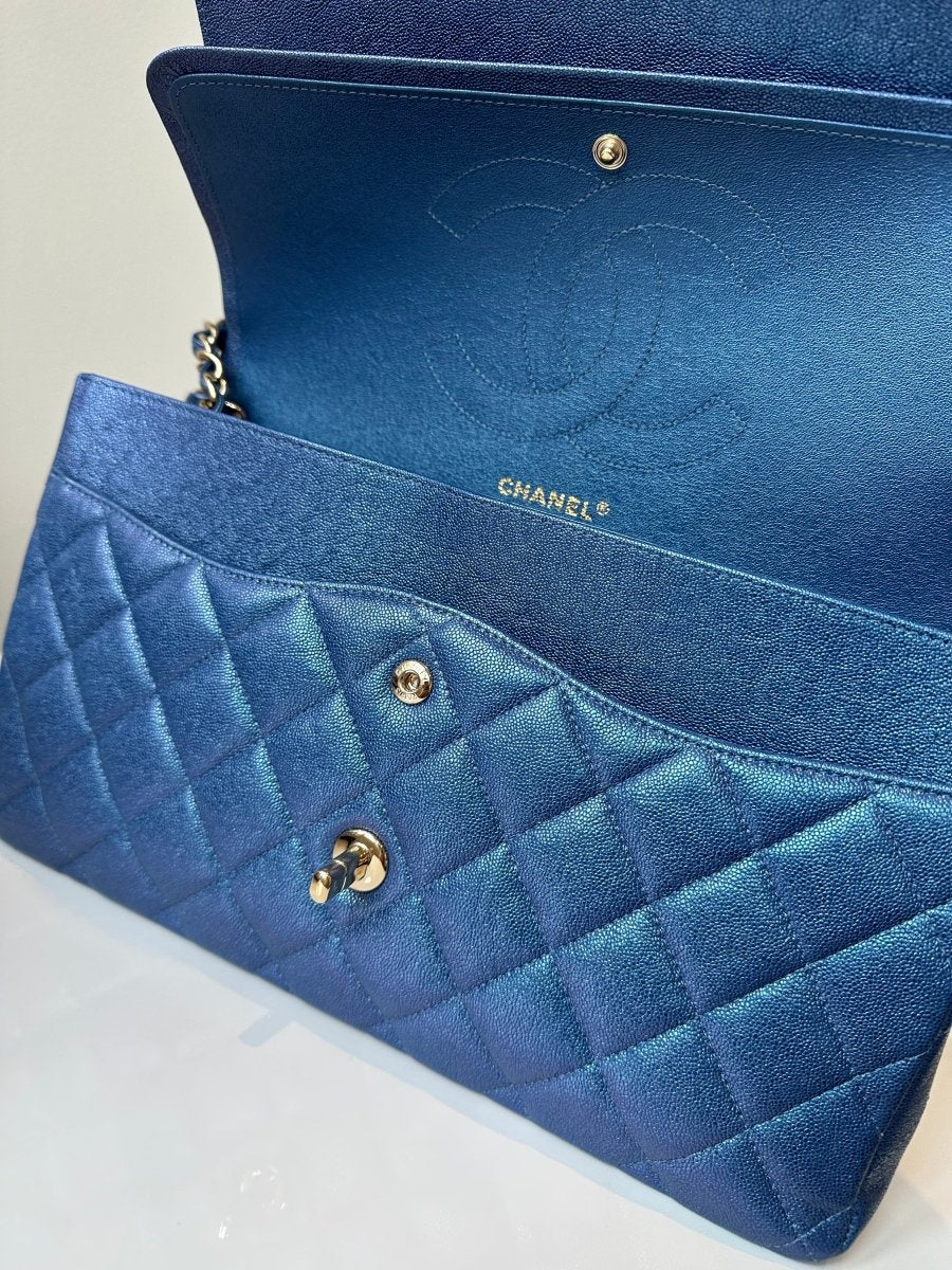 CHANEL 19S Glitter Blue Jumbo Flap - Carly Julia Sells Stuff, LLC