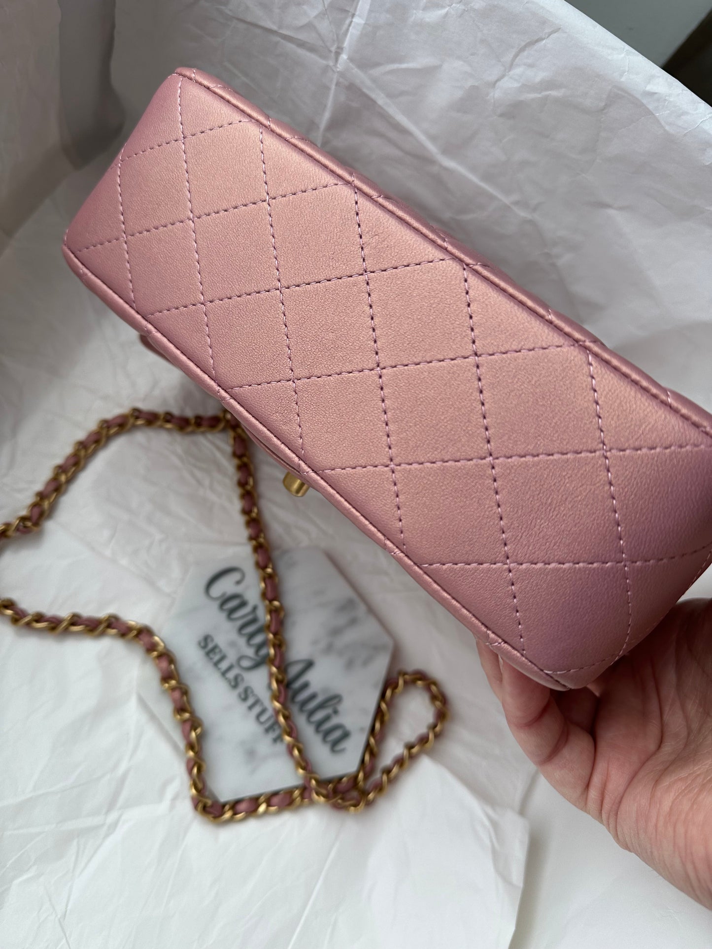CHANEL 21S Iridescent Mauve Pink Mini Top Handle - Carly Julia Sells Stuff, LLC
