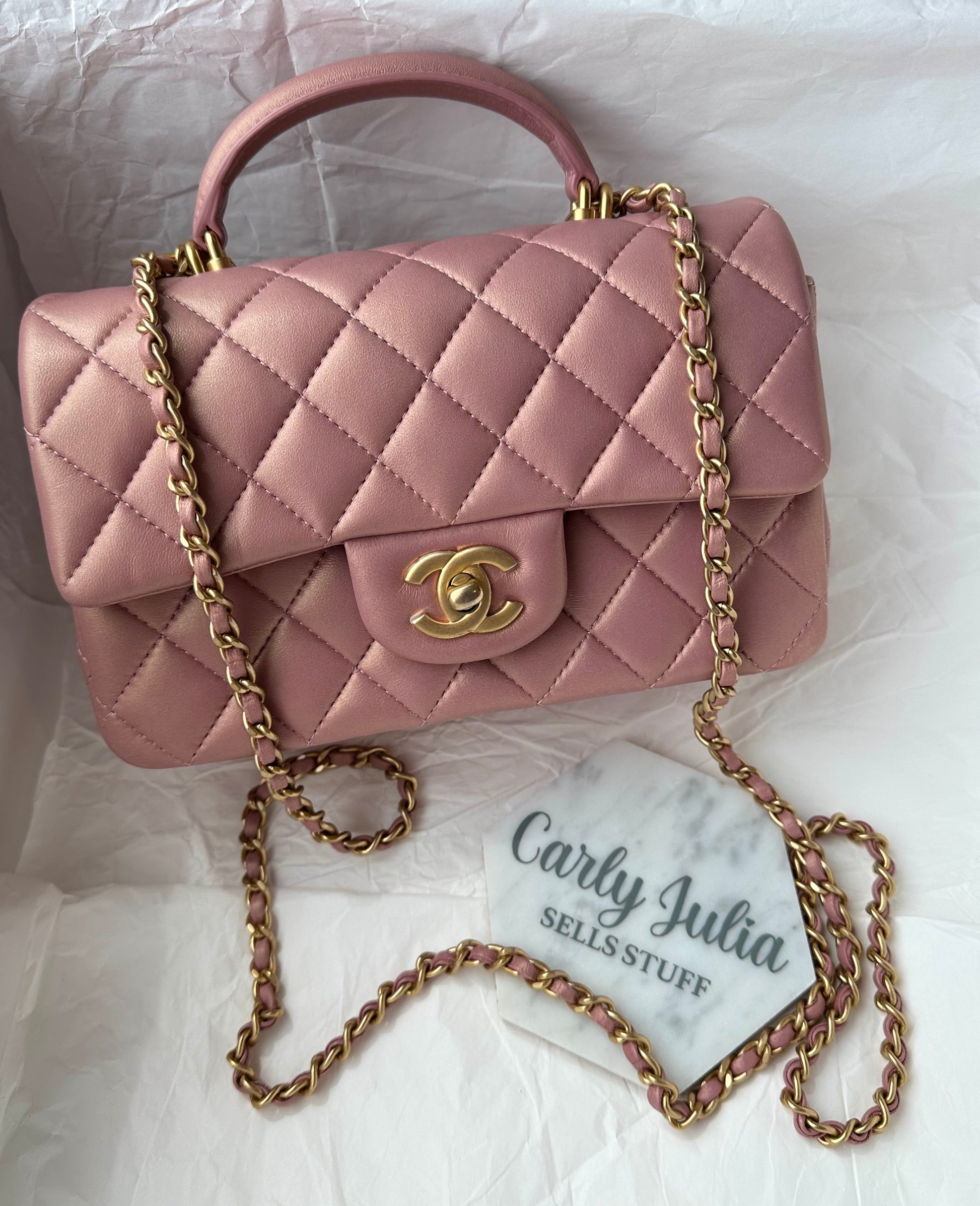 CHANEL 21S Iridescent Mauve Pink Mini Top Handle - Carly Julia Sells Stuff, LLC