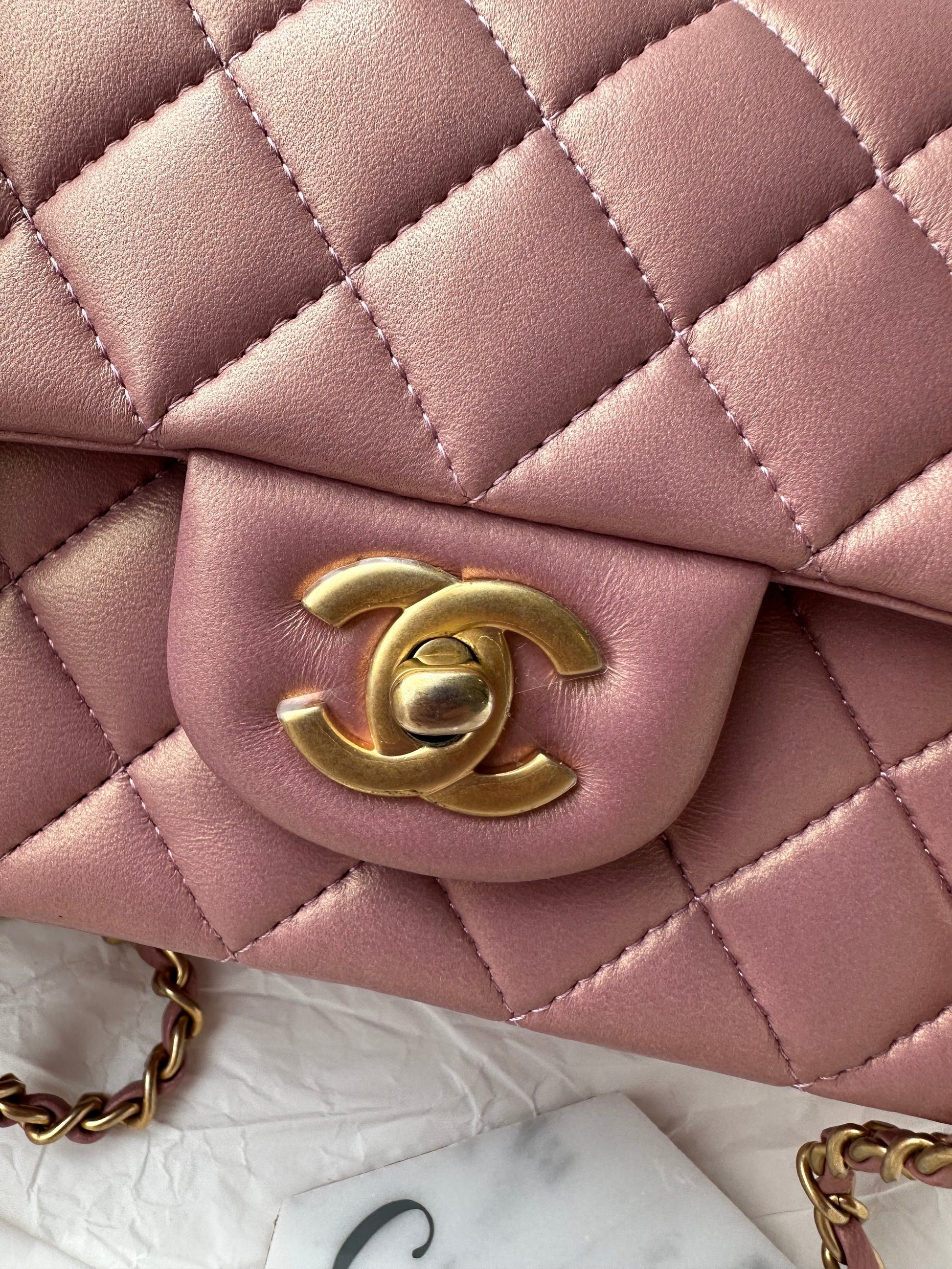 CHANEL 21S Iridescent Mauve Pink Mini Top Handle - Carly Julia Sells Stuff, LLC