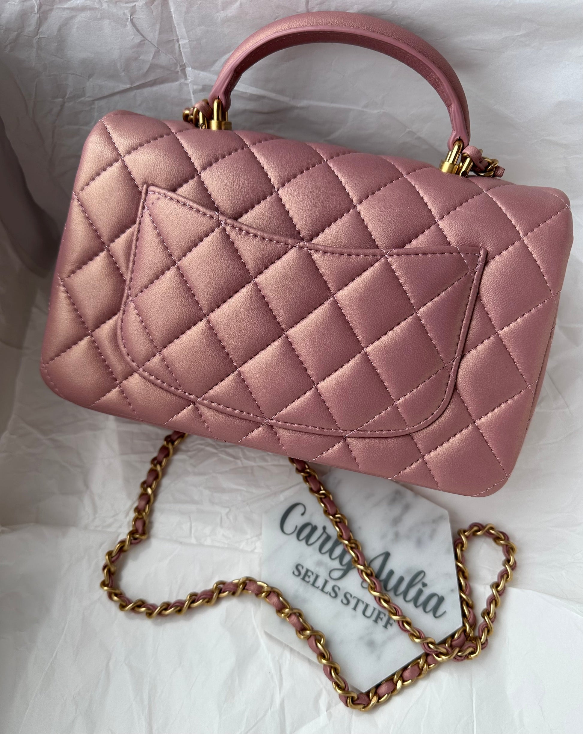 CHANEL 21S Iridescent Mauve Pink Mini Top Handle - Carly Julia Sells Stuff, LLC