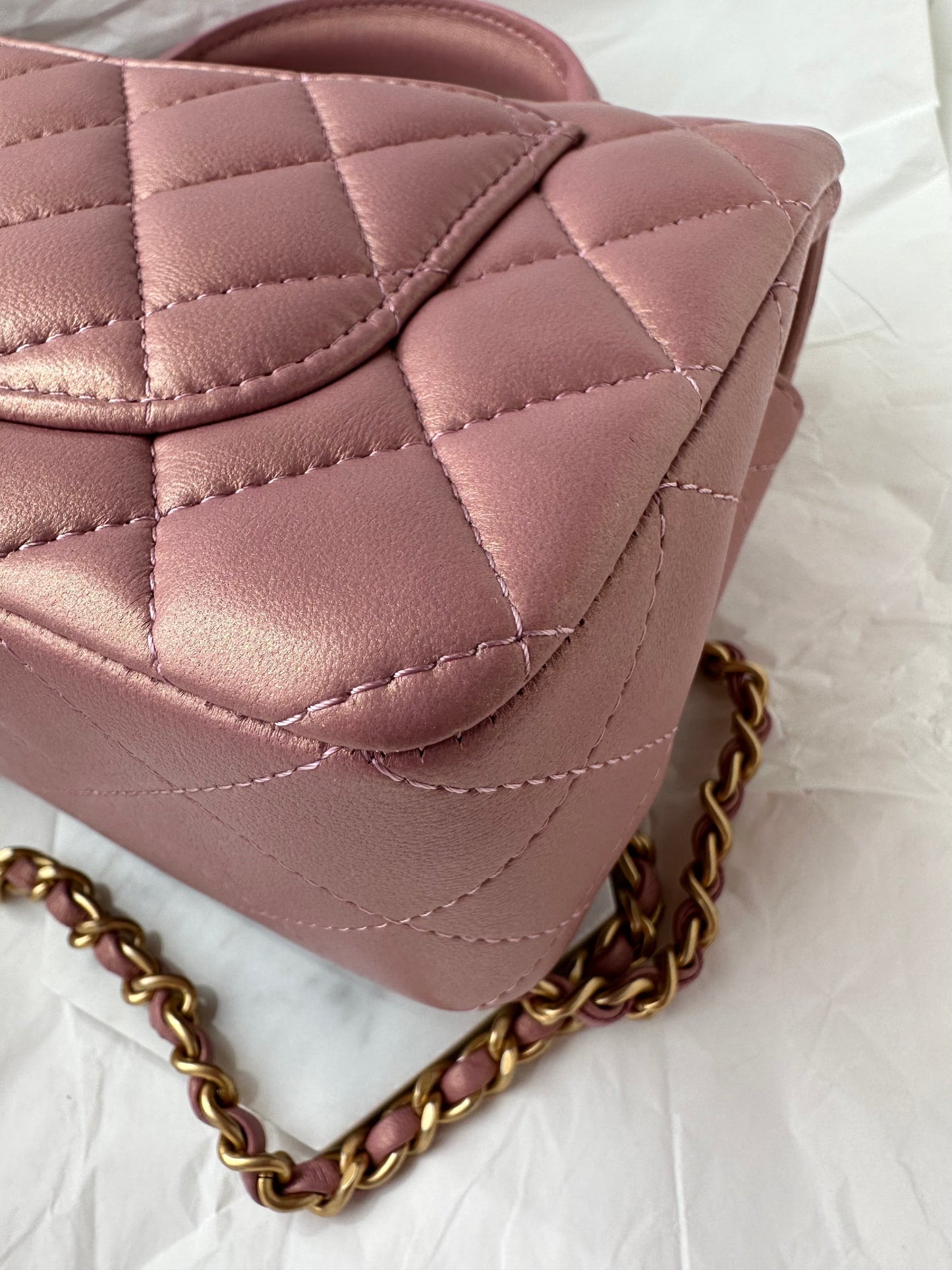 CHANEL 21S Iridescent Mauve Pink Mini Top Handle - Carly Julia Sells Stuff, LLC