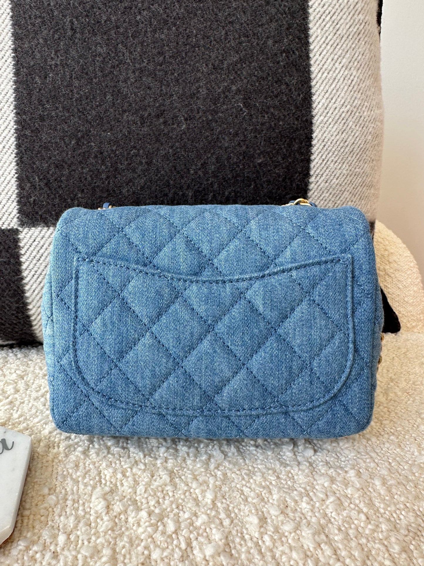 CHANEL 22C Denim Quilted Mini Pearl Crush Flap Blue - Carly Julia Sells Stuff, LLC