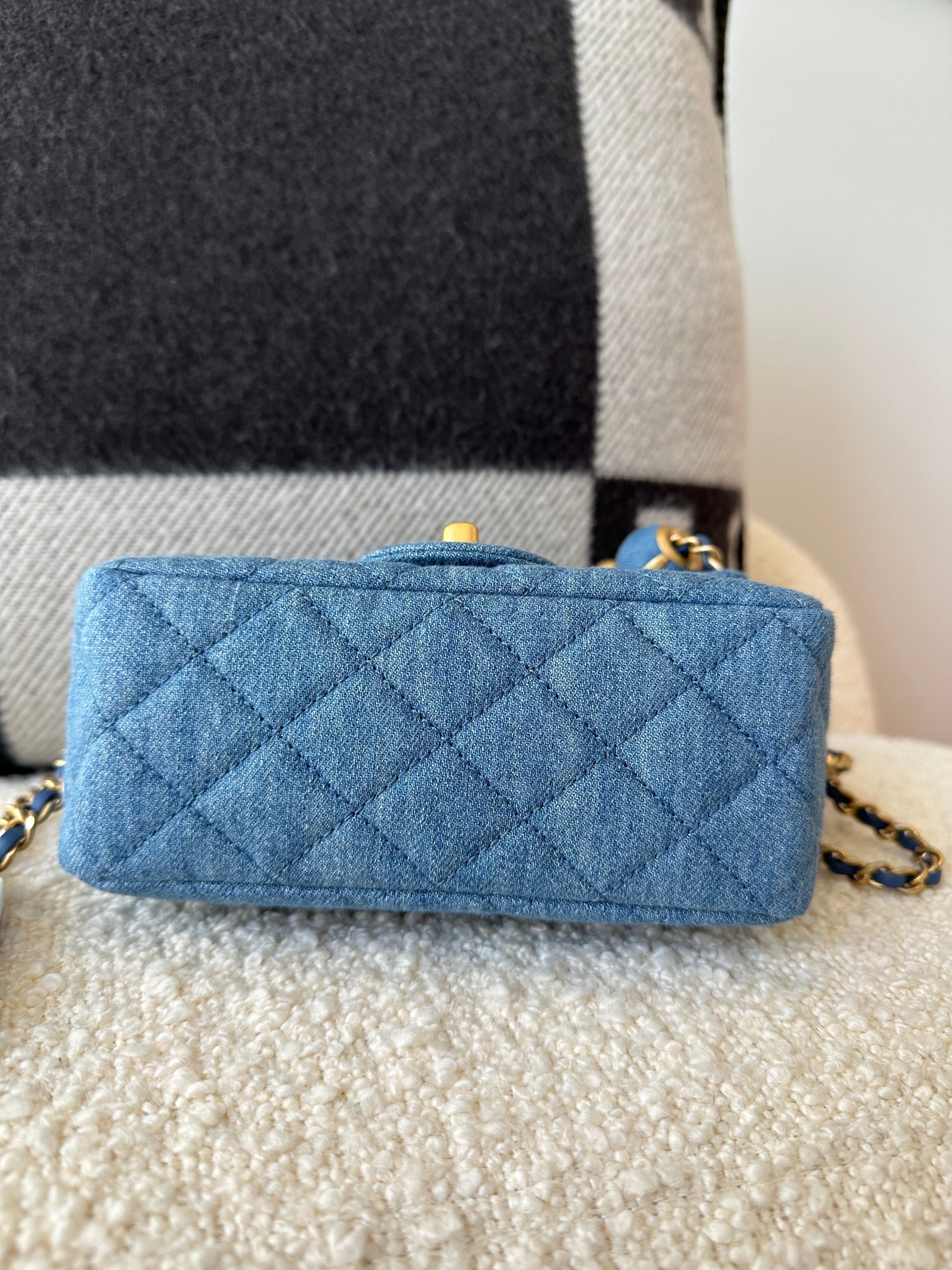 CHANEL 22C Denim Quilted Mini Pearl Crush Flap Blue - Carly Julia Sells Stuff, LLC