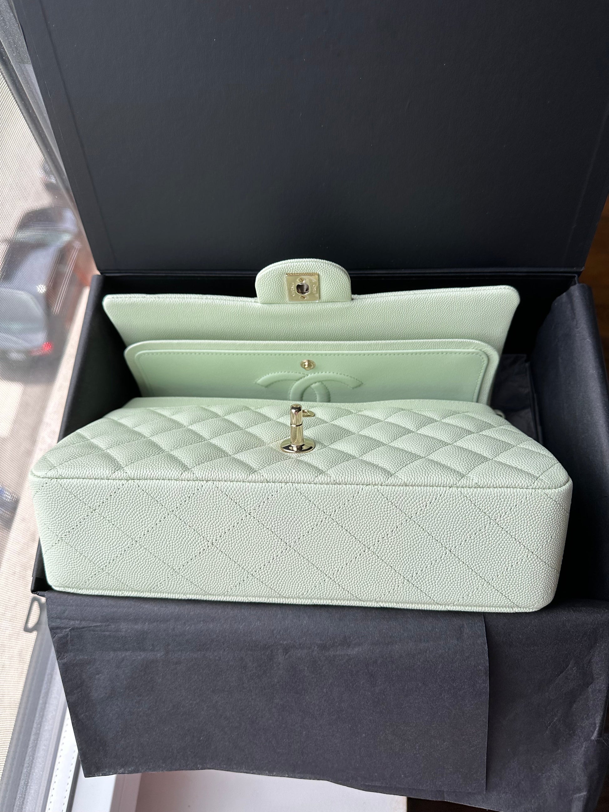 CHANEL 22C Mint Green Medium Caviar Classic Flap - Carly Julia Sells Stuff, LLC