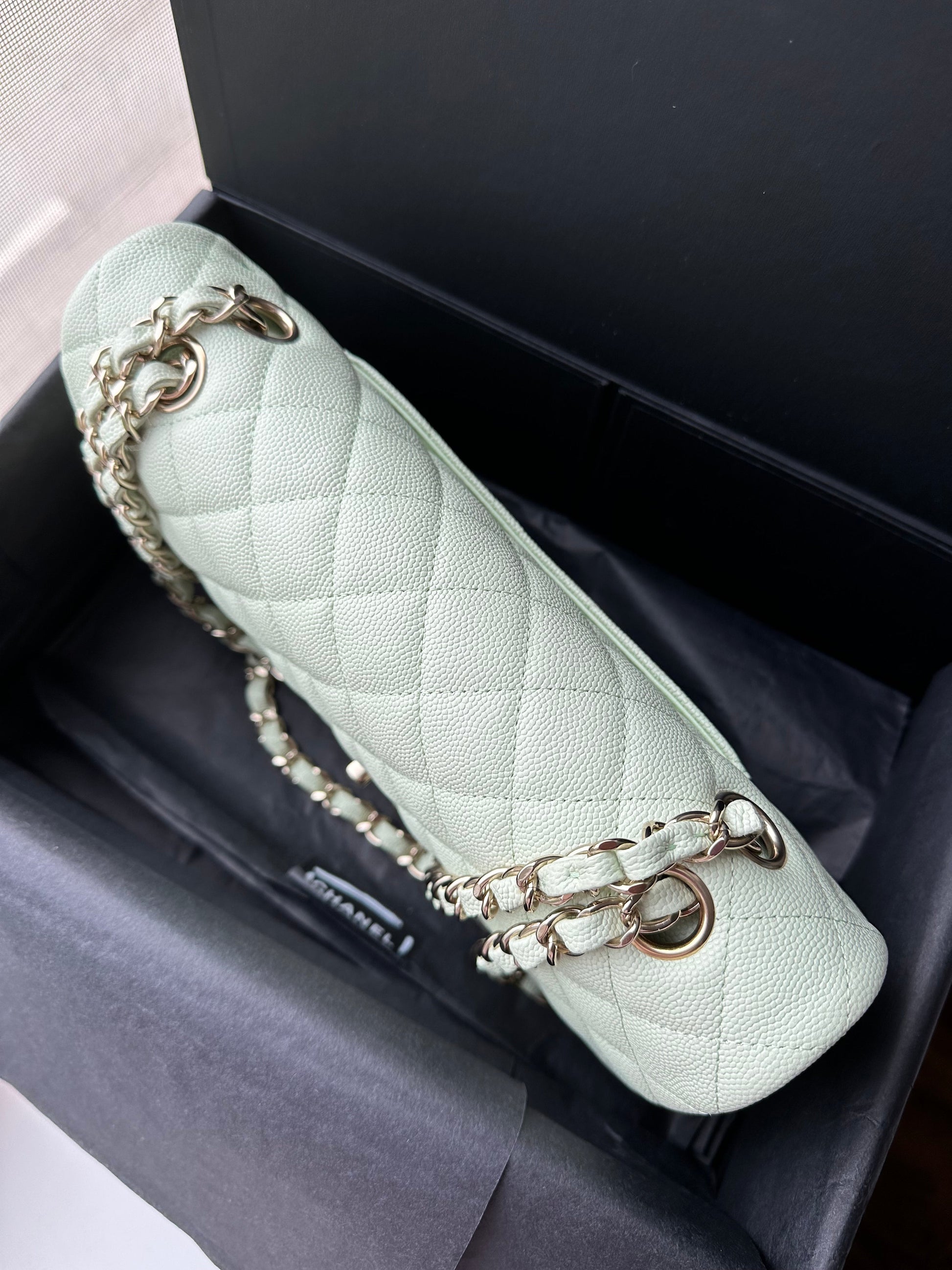 CHANEL 22C Mint Green Medium Caviar Classic Flap - Carly Julia Sells Stuff, LLC